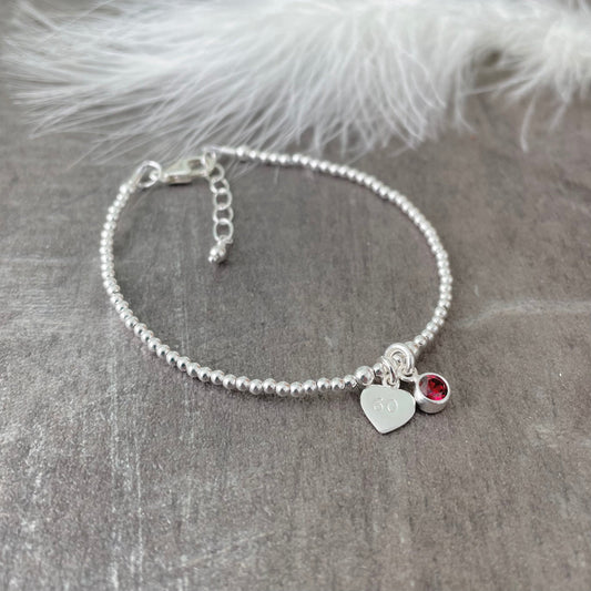 60th Birthday Milestone Gift, Dainty Bracelet with Cubic Zirconia Birthstone, Personalised Sterling Silver Jewellery