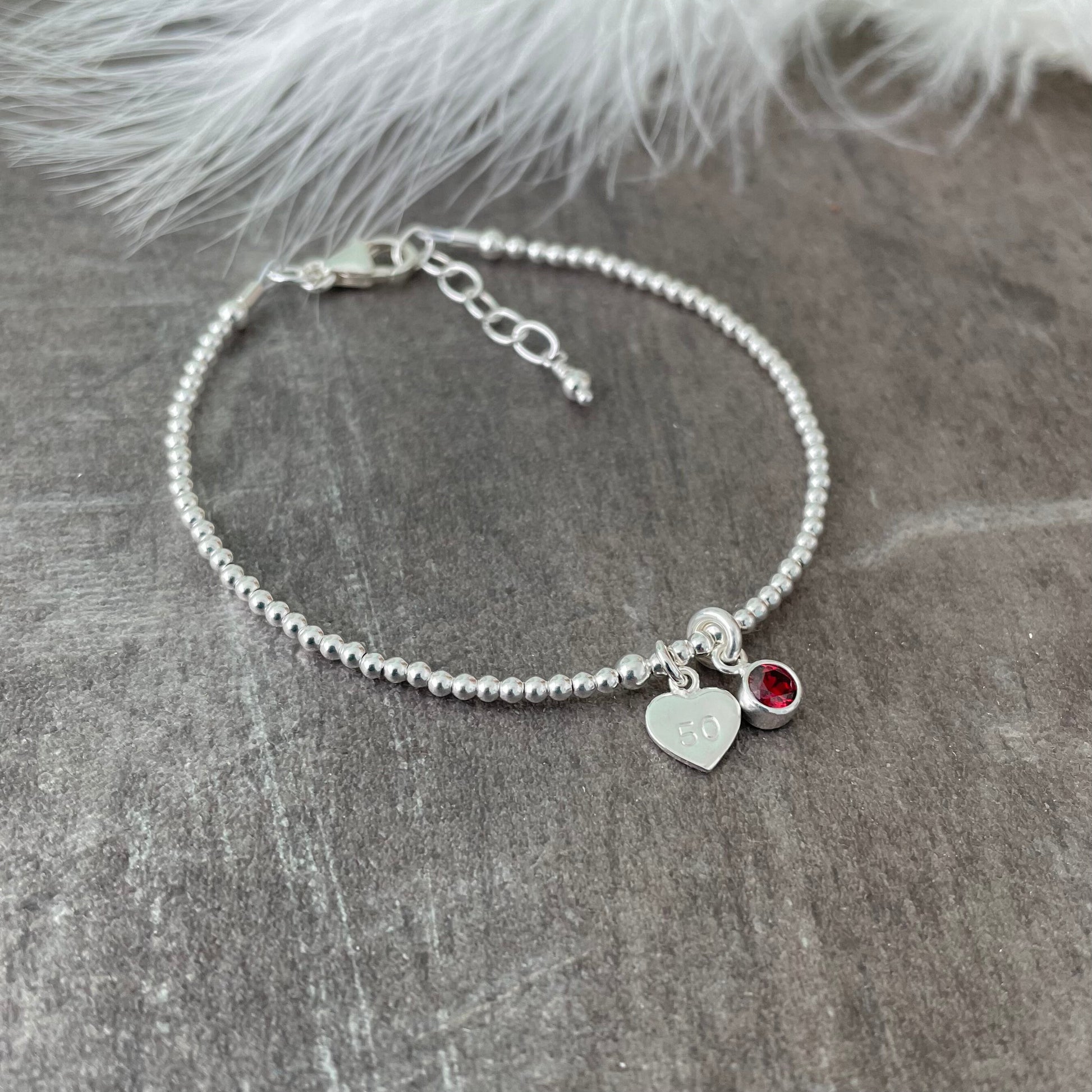 50th Birthday Milestone Gift, Dainty Bracelet with Cubic Zirconia Birthstone