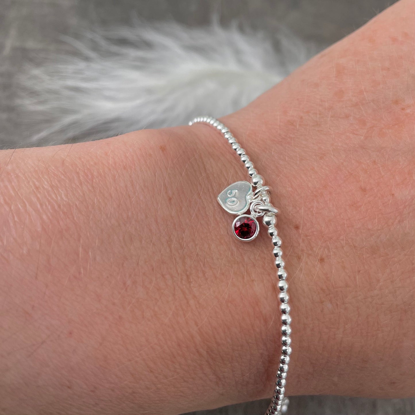 50th Birthday Milestone Gift, Dainty Bracelet with Cubic Zirconia Birthstone