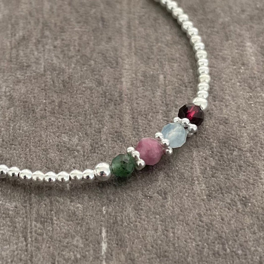 Memorial Birthstone Jewellery, Personalised Family Bracelet Sterling Silver Bracelet with Family Birthstones