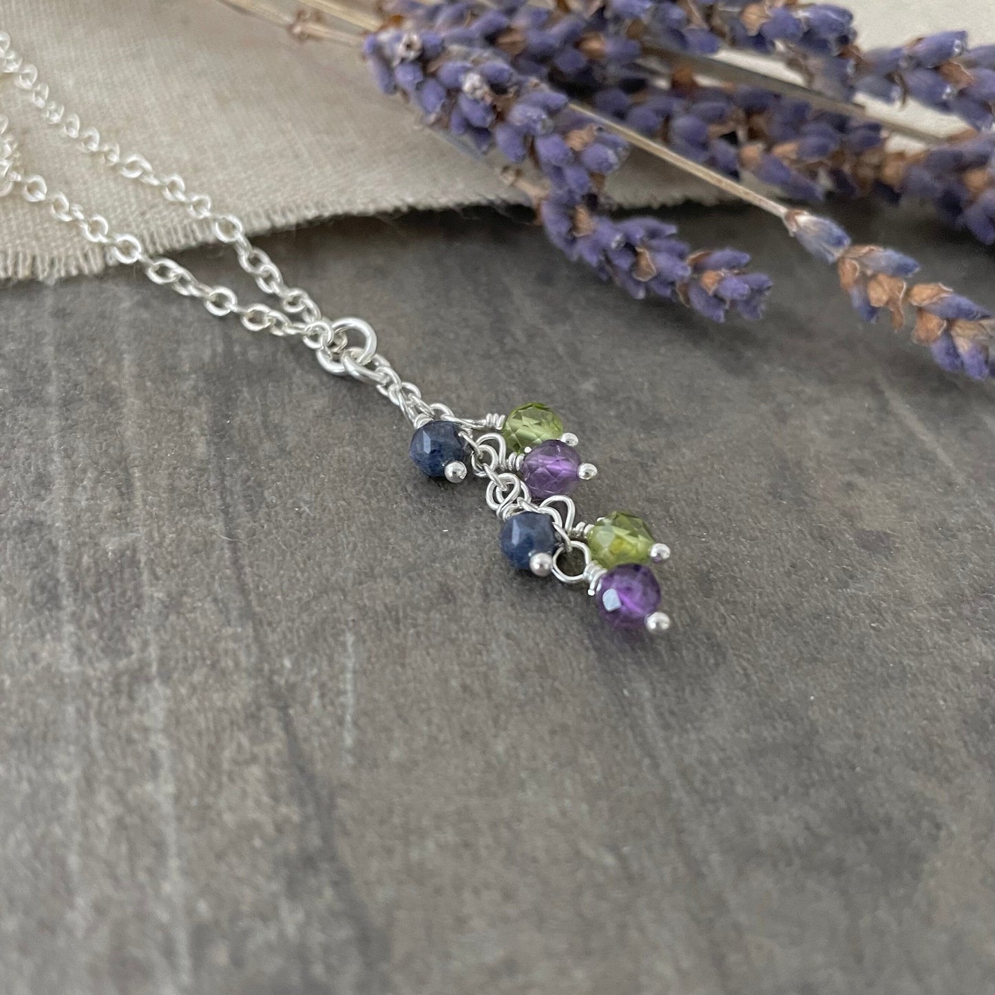 Dainty Family Birthstone Cascade Necklace, Family Jewellery for Mum in Sterling Silver