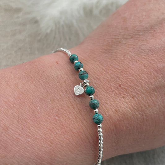 Personalised Turquoise Bracelet, Dainty December Birthstone Jewellery in Sterling Silver