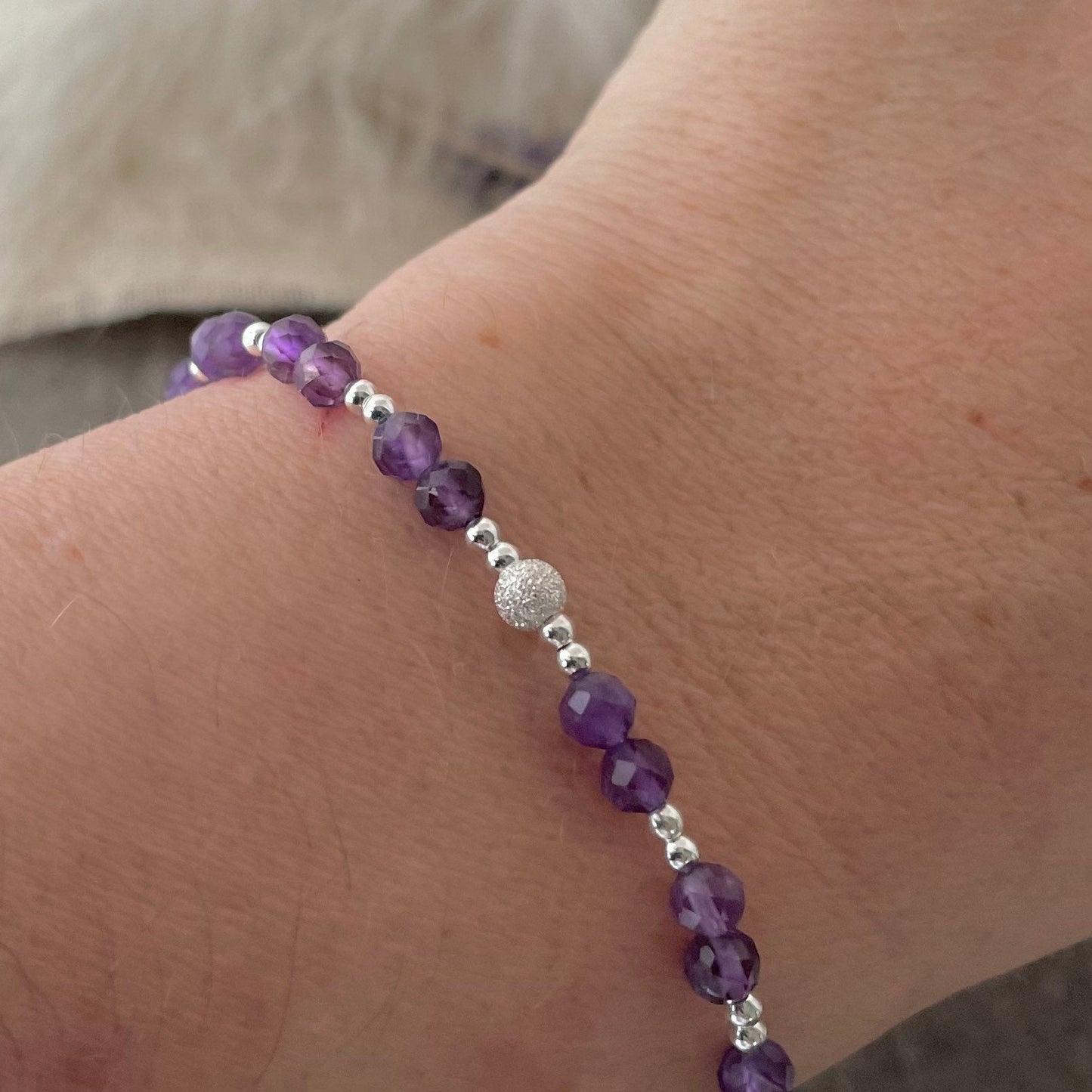 February Birthstone Bracelet, Dainty Amethyst Bracelet in Sterling Silver nft