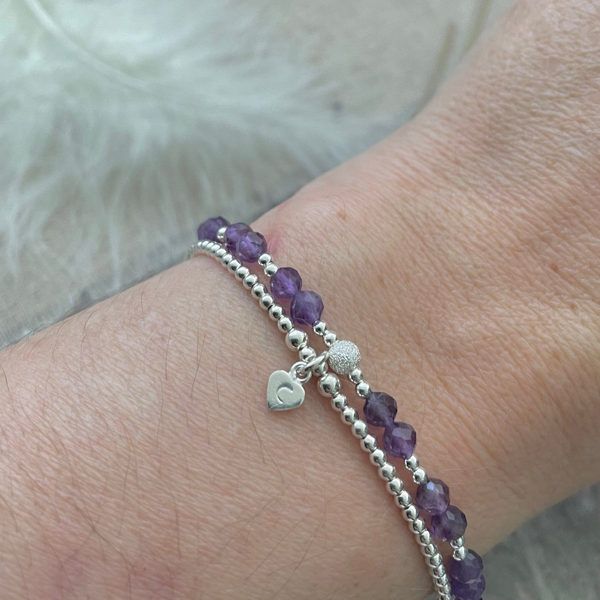 Set of 2 February Birthstone Amethyst Bracelets, Stacking Bracelets for February Birthday, Amethyst Jewellery for Women