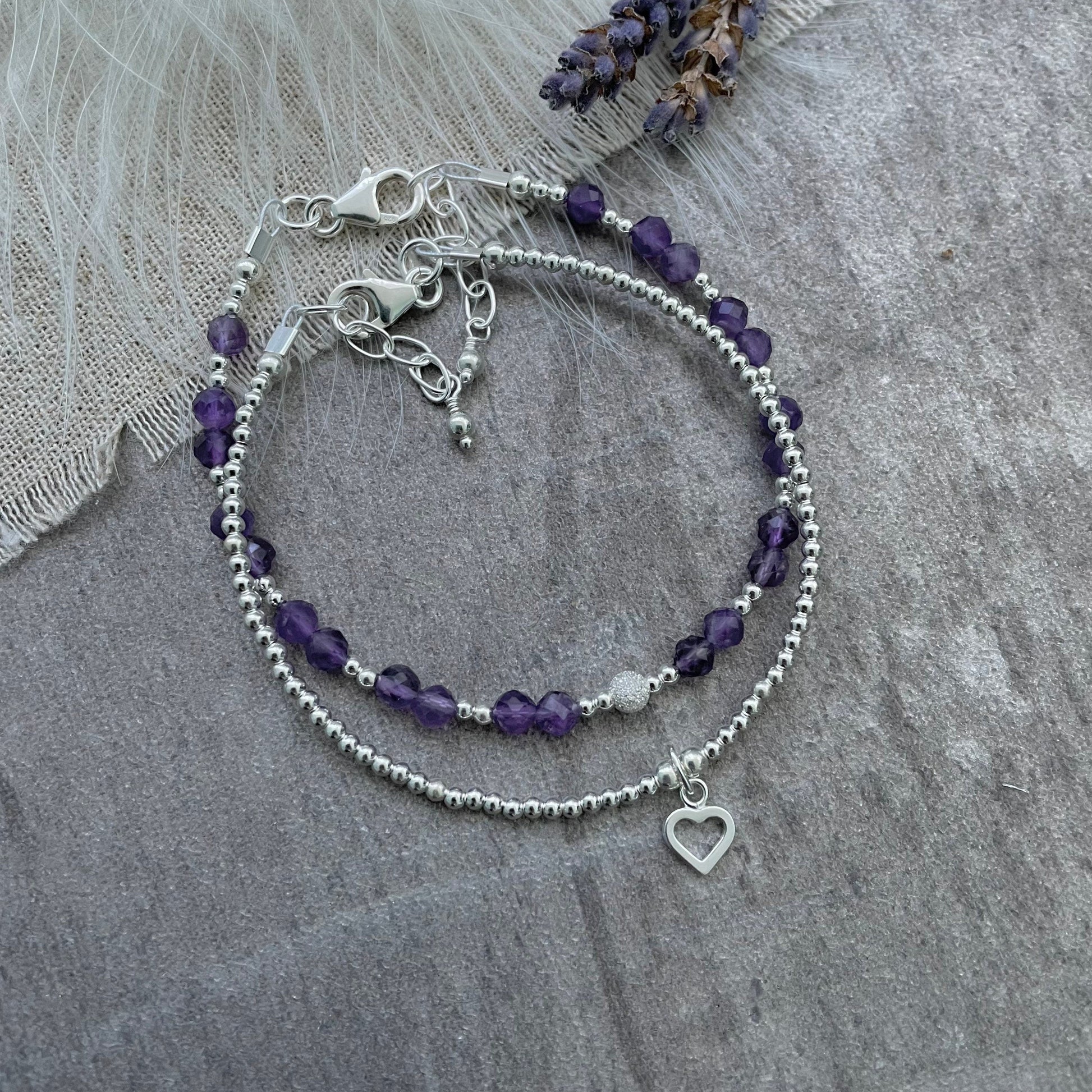 Amethyst Bracelet Set made with February Birthstone and Sterling Silver, February Birthday Gift for Women