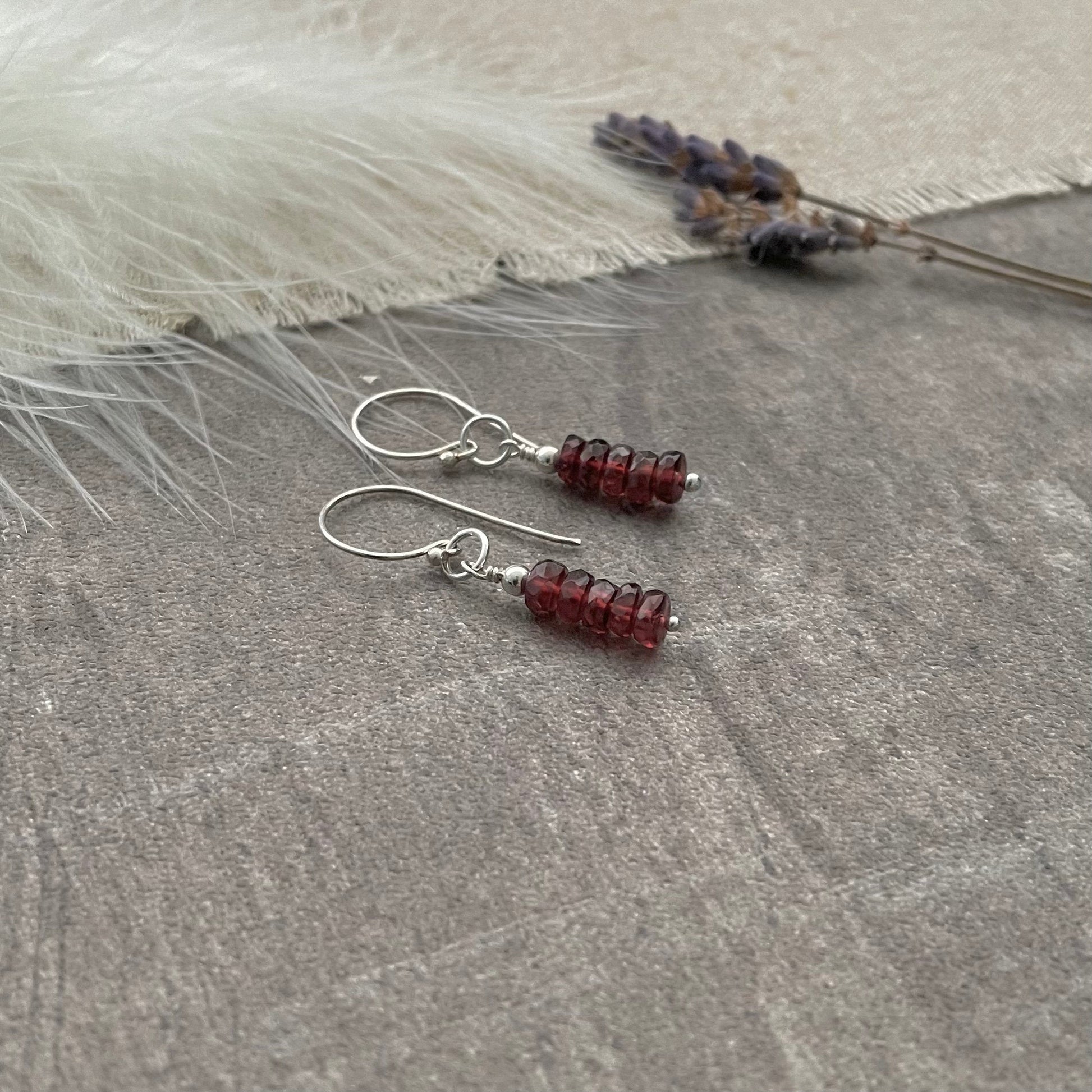 January Birthstone Earrings, Dainty Garnet Jewellery