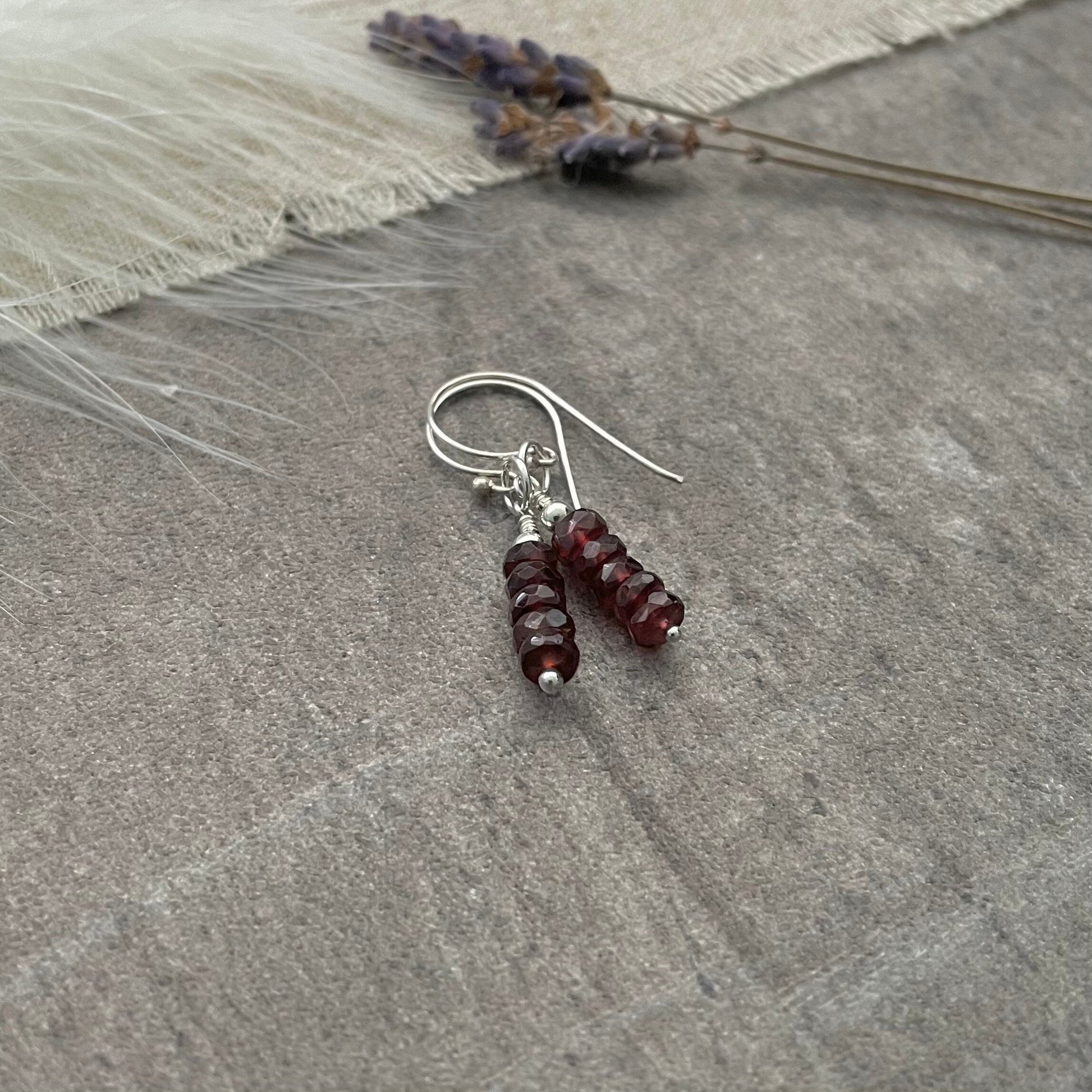 January Birthstone Earrings, Dainty Garnet Jewellery