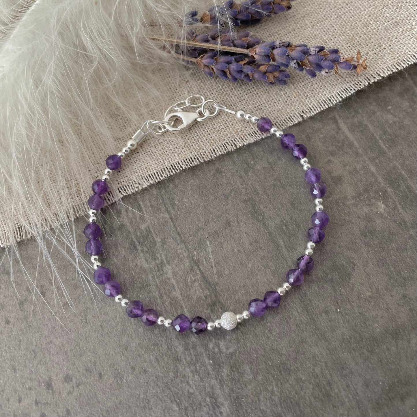 February Birthstone Bracelet, Dainty Amethyst Bracelet in Sterling Silver nft