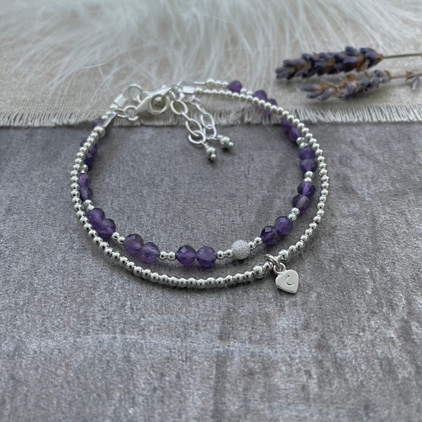 Set of 2 February Birthstone Amethyst Bracelets, Stacking Bracelets for February Birthday, Amethyst Jewellery for Women