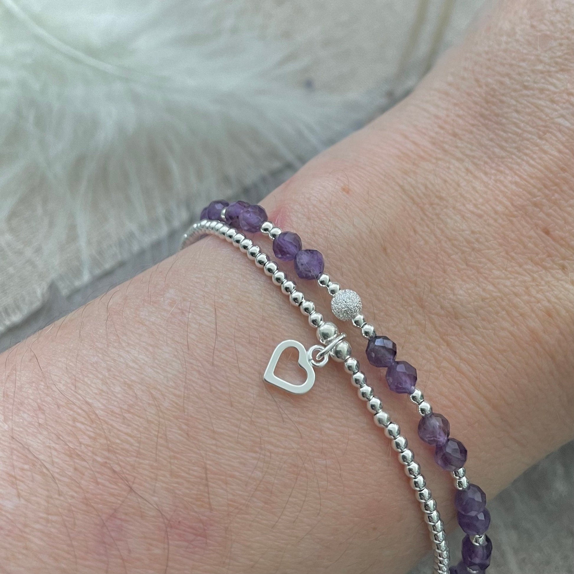 Amethyst Bracelet Set made with February Birthstone and Sterling Silver, February Birthday Gift for Women