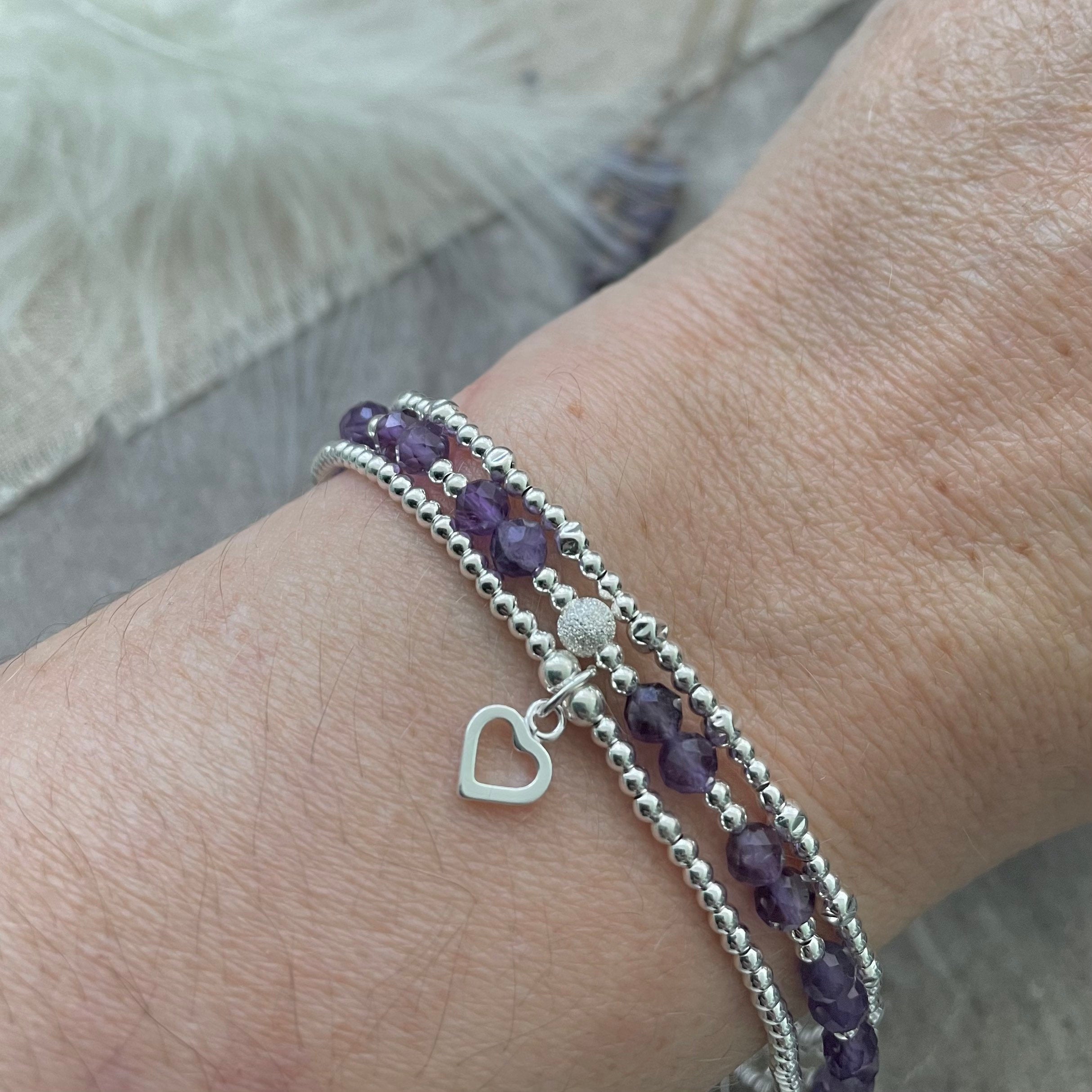 Amethyst and Silver Moon and Stars Friendship Bracelet, Delicate Celestial Stackable jewellery, February hotsell Birthstone Gift