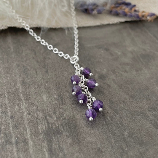 Dainty Amethyst Cascade Necklace, February Birthstone