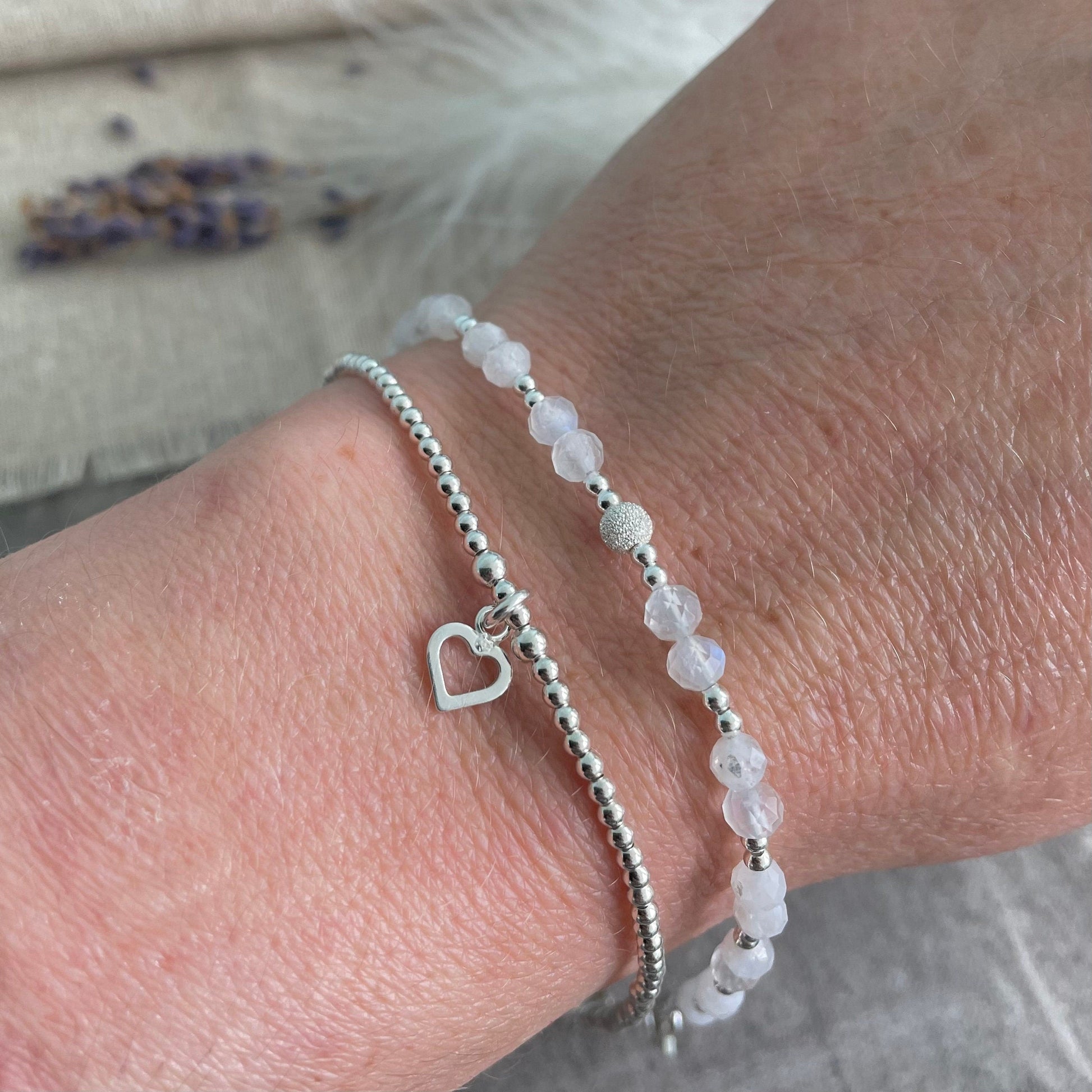 Moonstone Bracelet Set made with June Birthstone and Sterling Silver, June Birthday Gift for Women