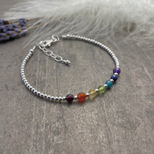 Dainty Bracelet with rainbow gemstones stacking bracelet, jewellery nft