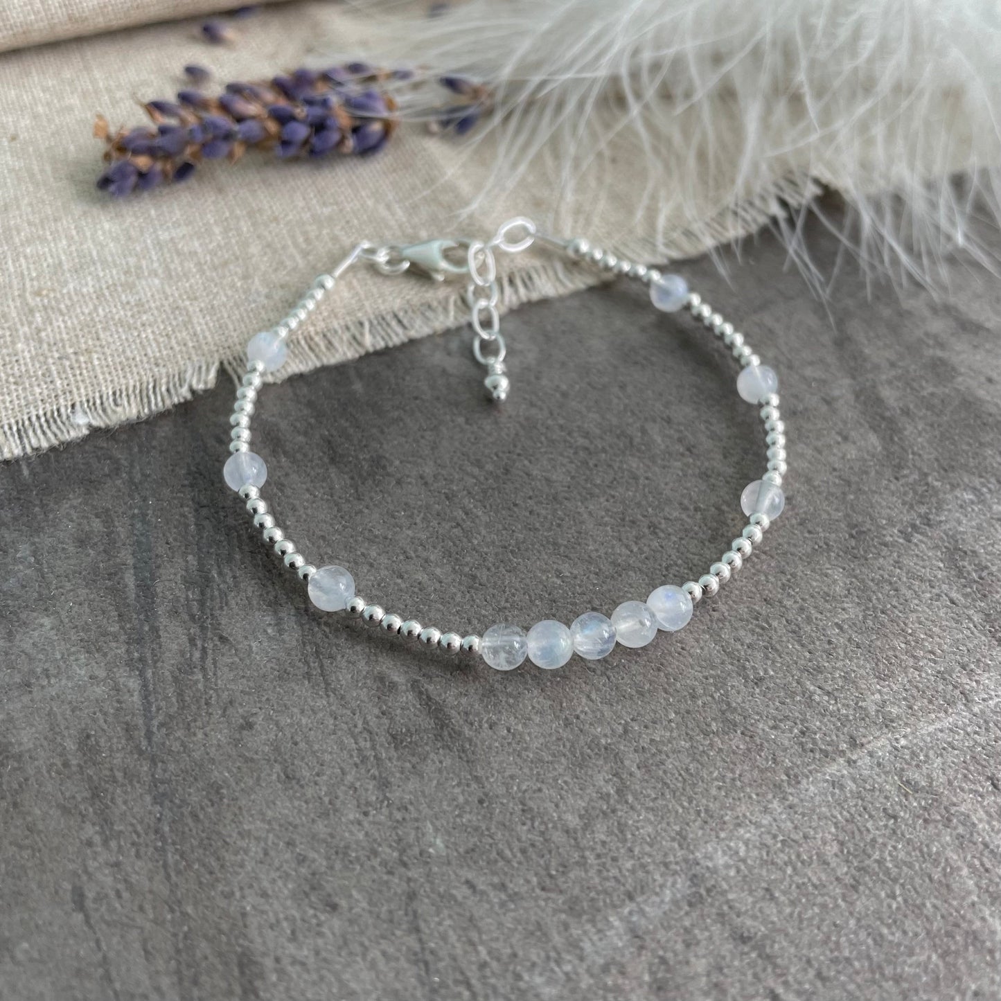 Dainty Moonstone Bracelet in Sterling Silver, June Birthstone