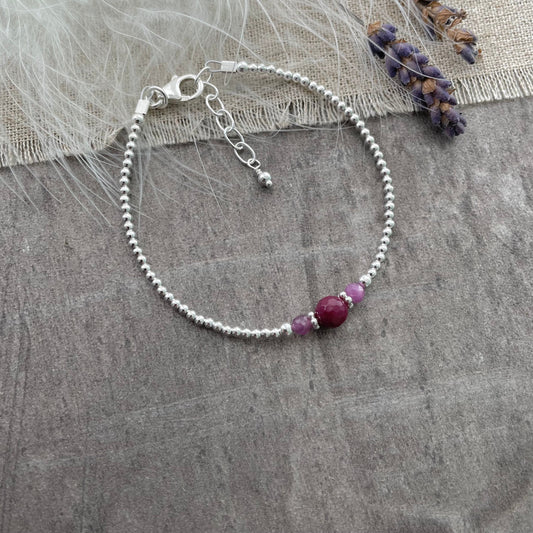 July Birthstone Ruby & Agate Beaded Bracelet, Bracelets for Women