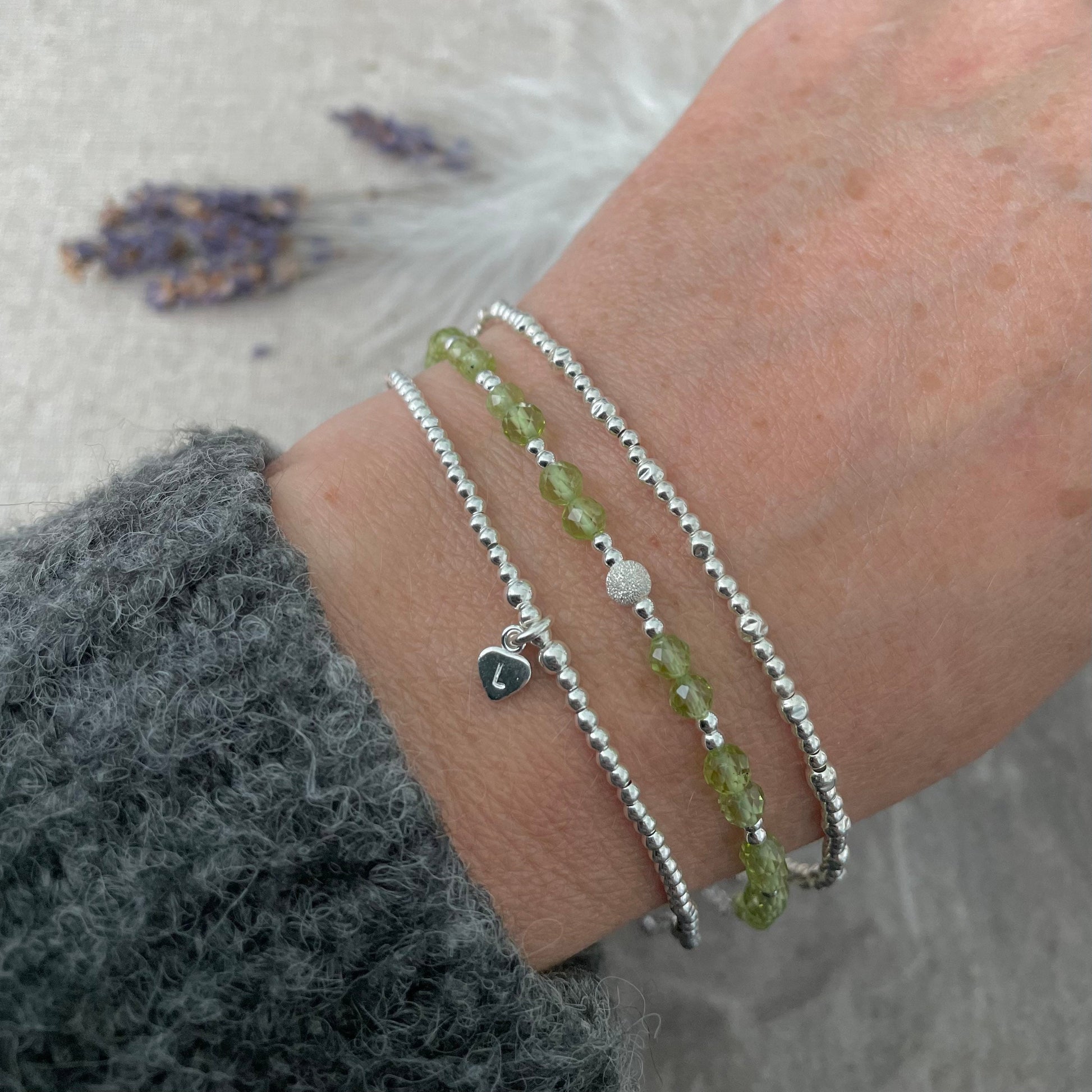 Personalised August Birthstone Peridot Bracelet Set, August Birthday Gift for Women