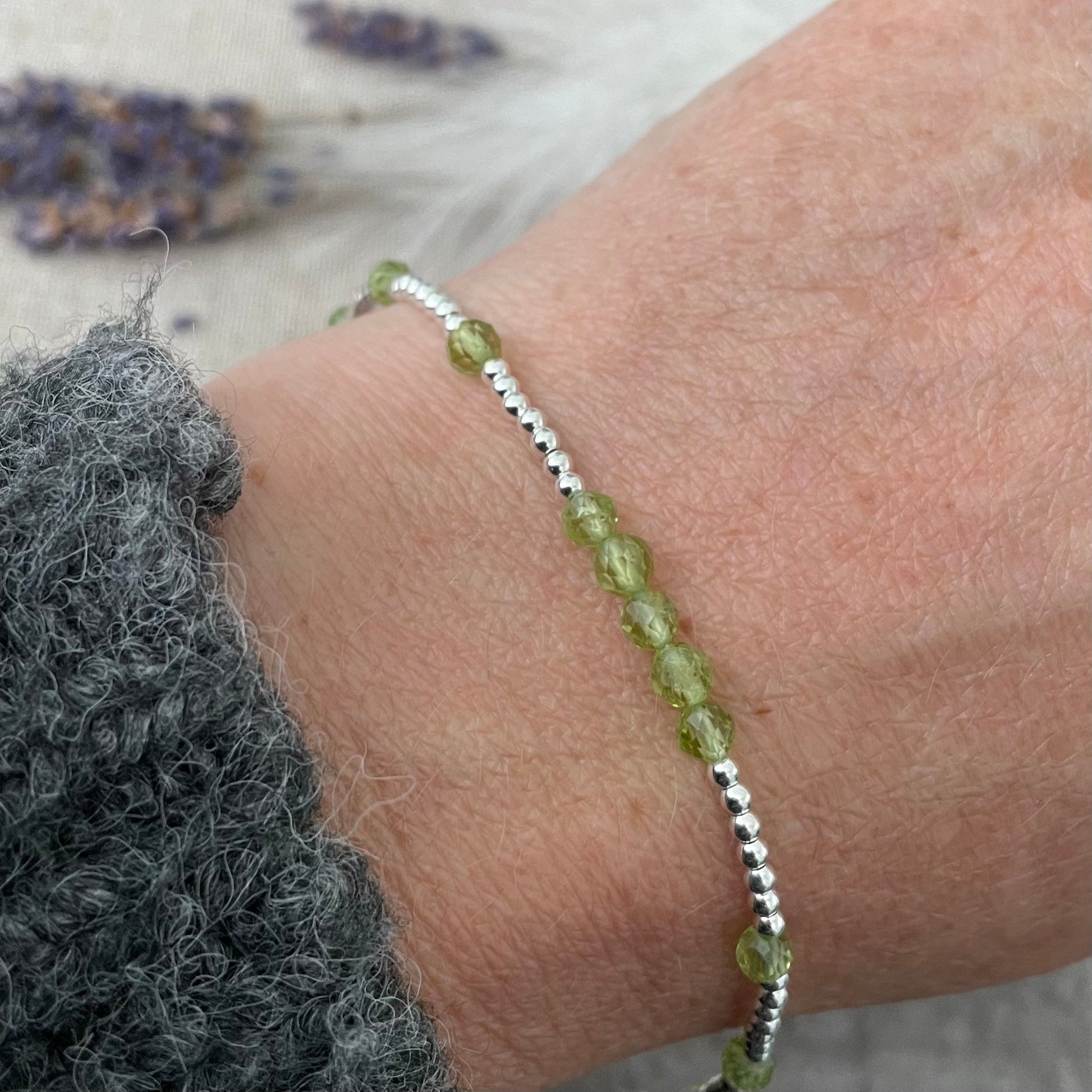 Dainty Peridot Bracelet in Sterling Silver, August Birthstone