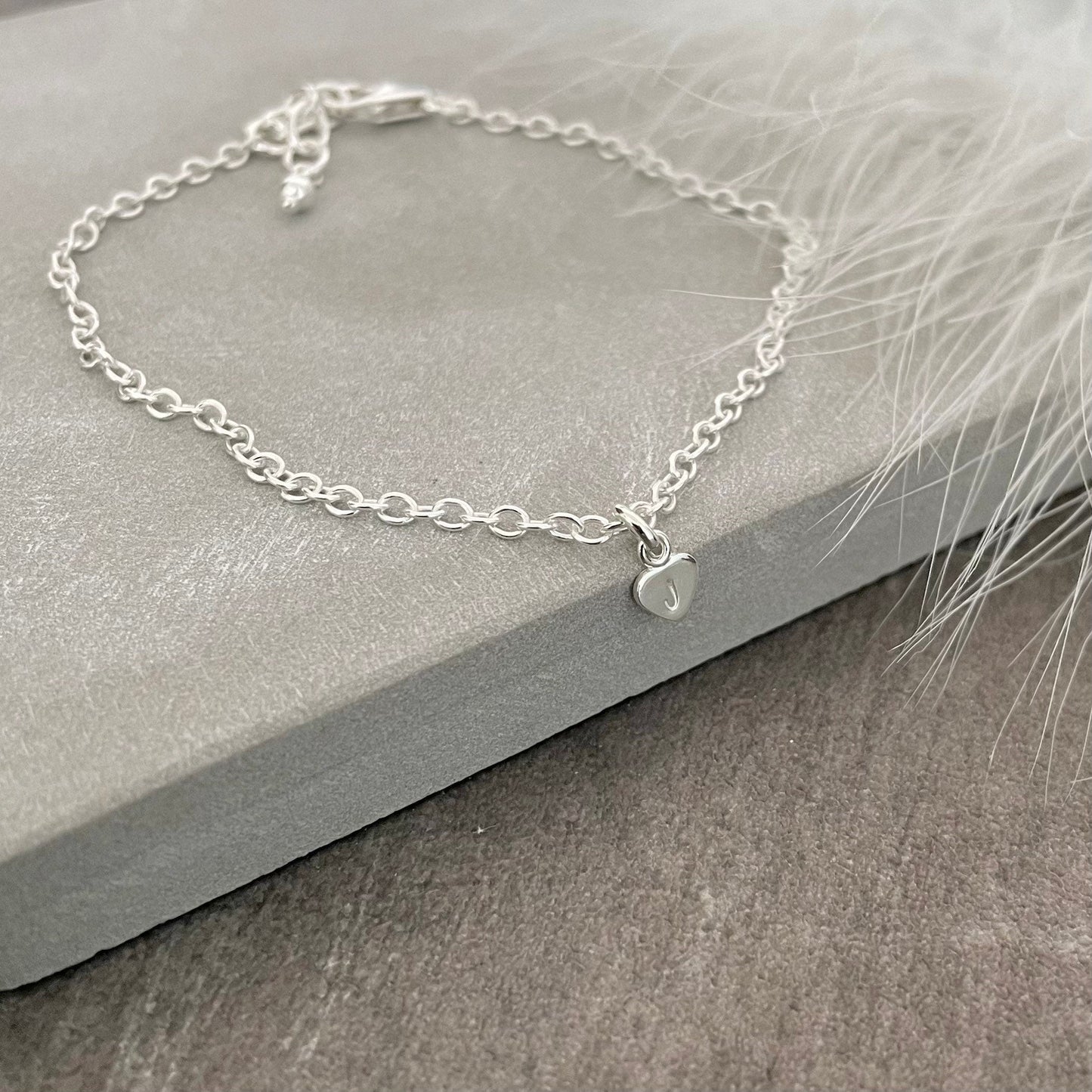 Sterling Silver Initial Bracelet on Chain, Dainty Personalised Silver Jewellery