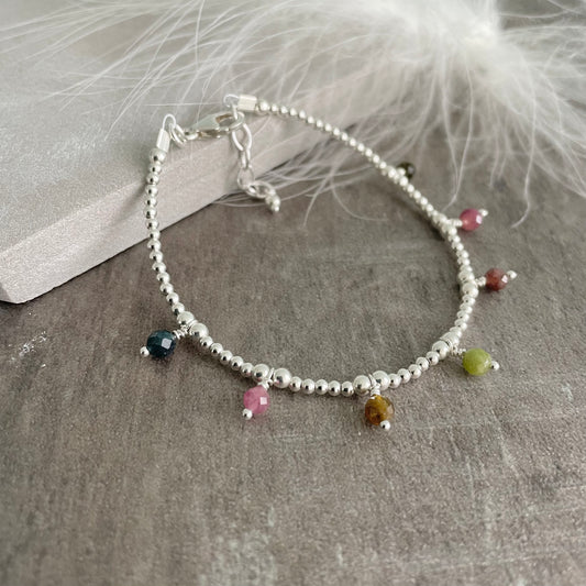 Tourmaline bracelet the October Birthstone, gemstone stacking bracelet with tourmaline drops in Sterling Silver