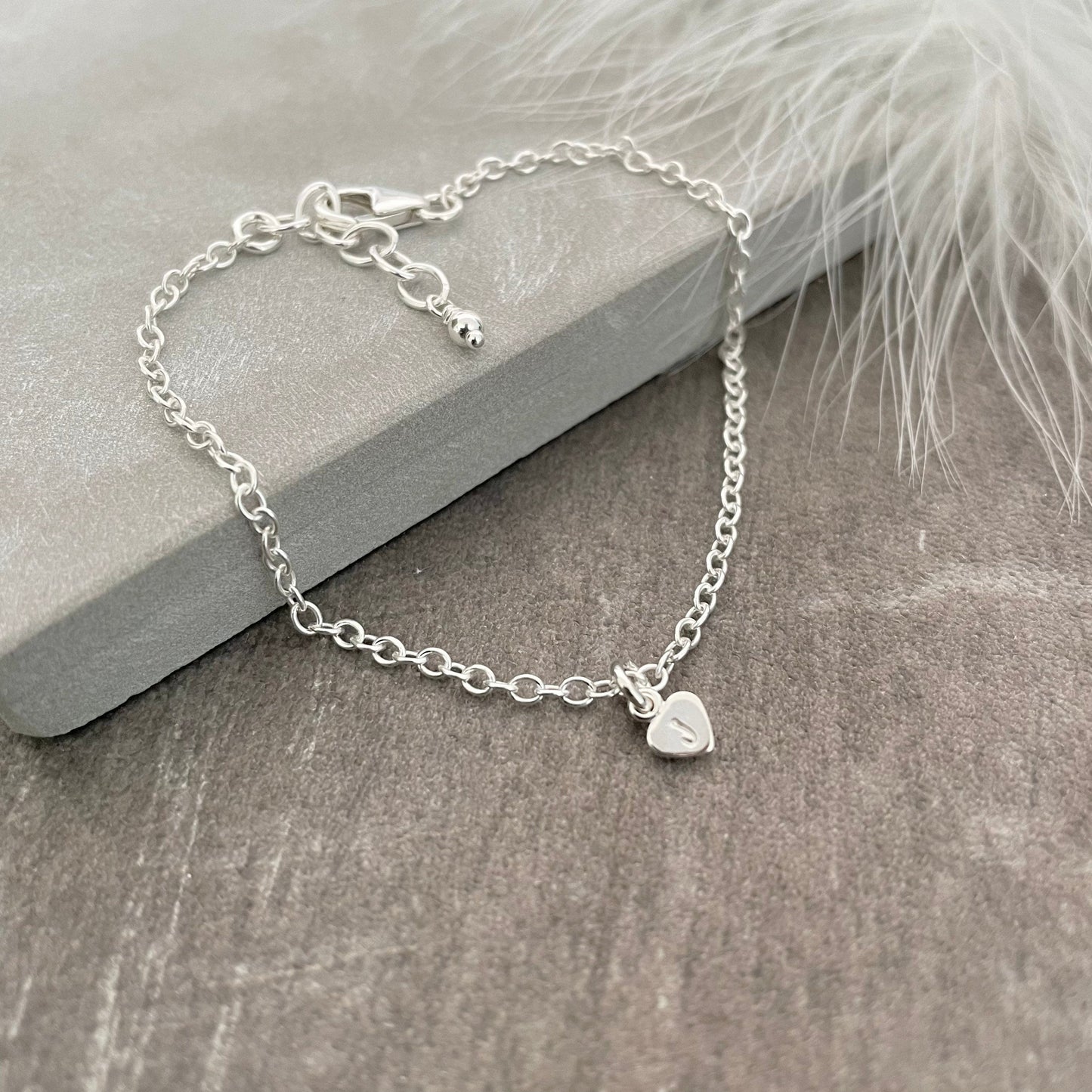 Sterling Silver Initial Bracelet on Chain, Dainty Personalised Silver Jewellery