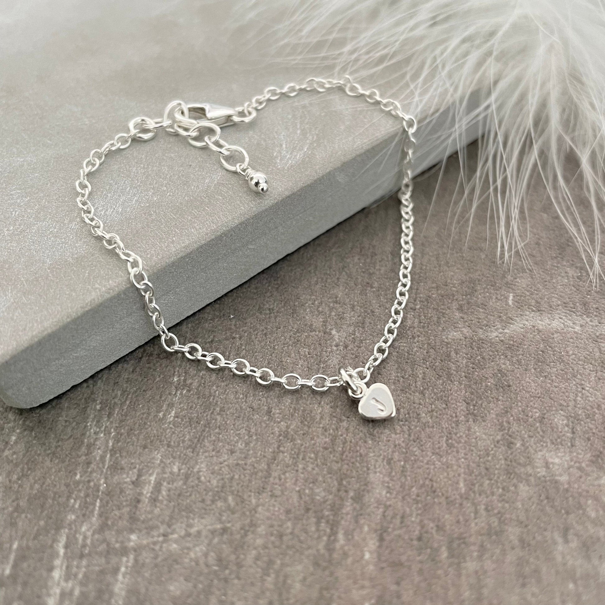 Sterling Silver Initial Bracelet on Chain, Dainty Personalised Silver Jewellery