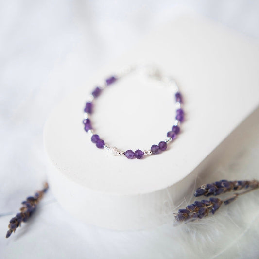 February Birthstone Bracelet, Dainty Amethyst Bracelet in Sterling Silver nft