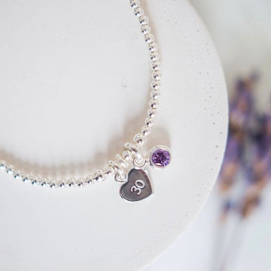 30th Birthday Milestone Gift, Dainty Bracelet with Cubic Zirconia Birthstone