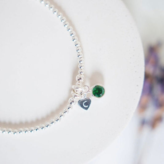 Dainty Cubic Zirconia Birthstone Initial Bracelet, Personalised Jewellery