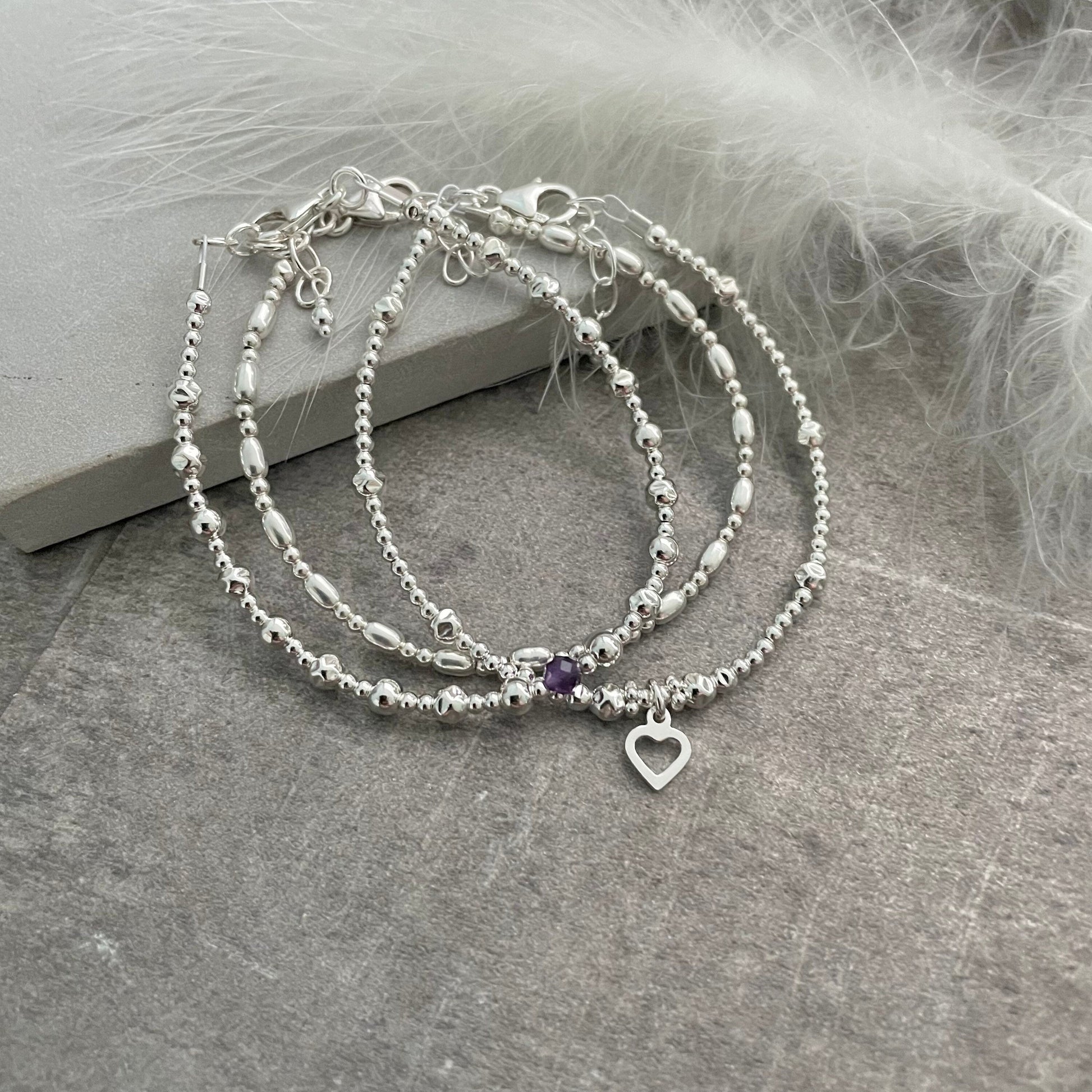 A Birthstone Bracelet Set, Layering Bracelets for Women in Sterling Silver