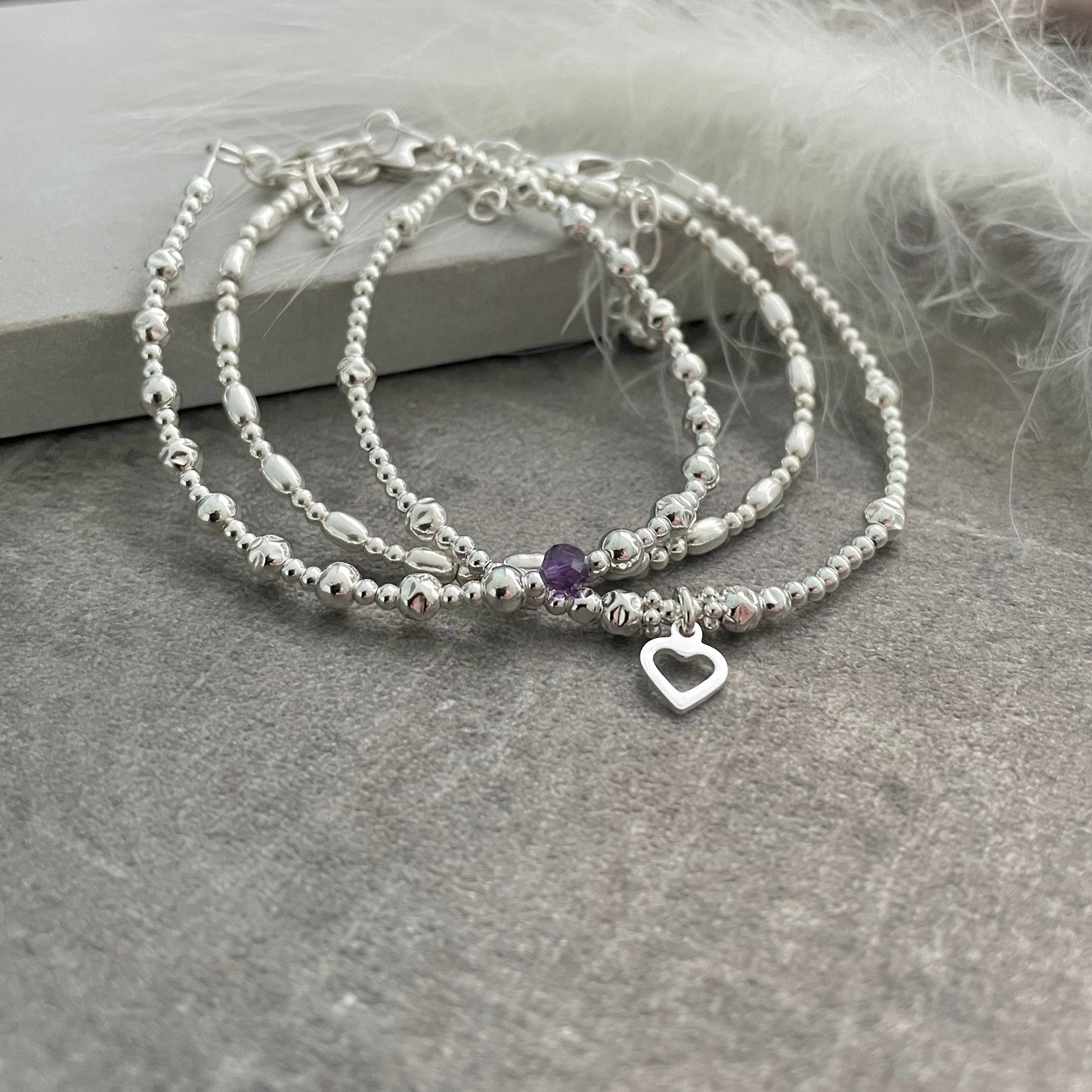 A Birthstone Bracelet Set, Layering Bracelets for Women in Sterling Silver