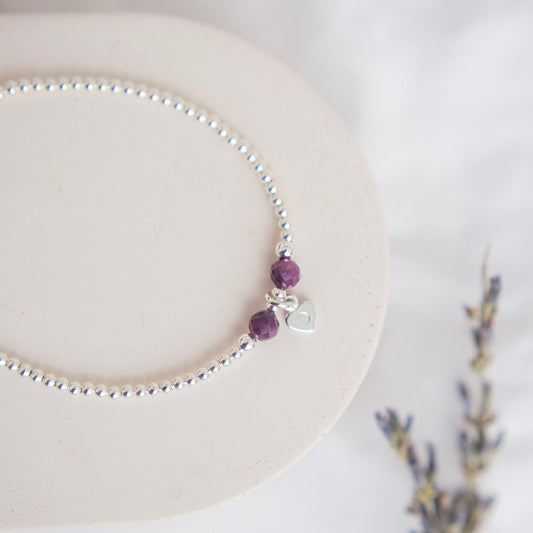 Dainty Personalised Initial Charm Birthstone Bracelet in Sterling Silver , birthstone bracelets