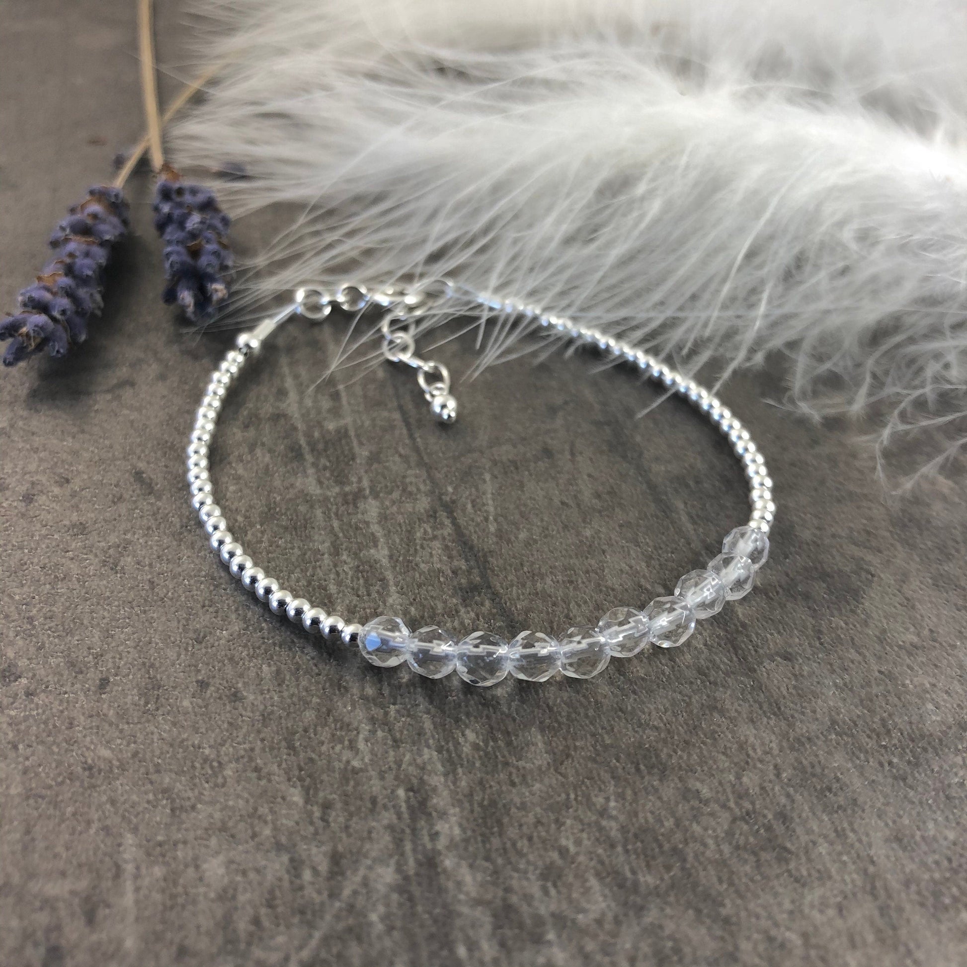 Dainty crystal quartz bracelet, April Birthstone bracelet