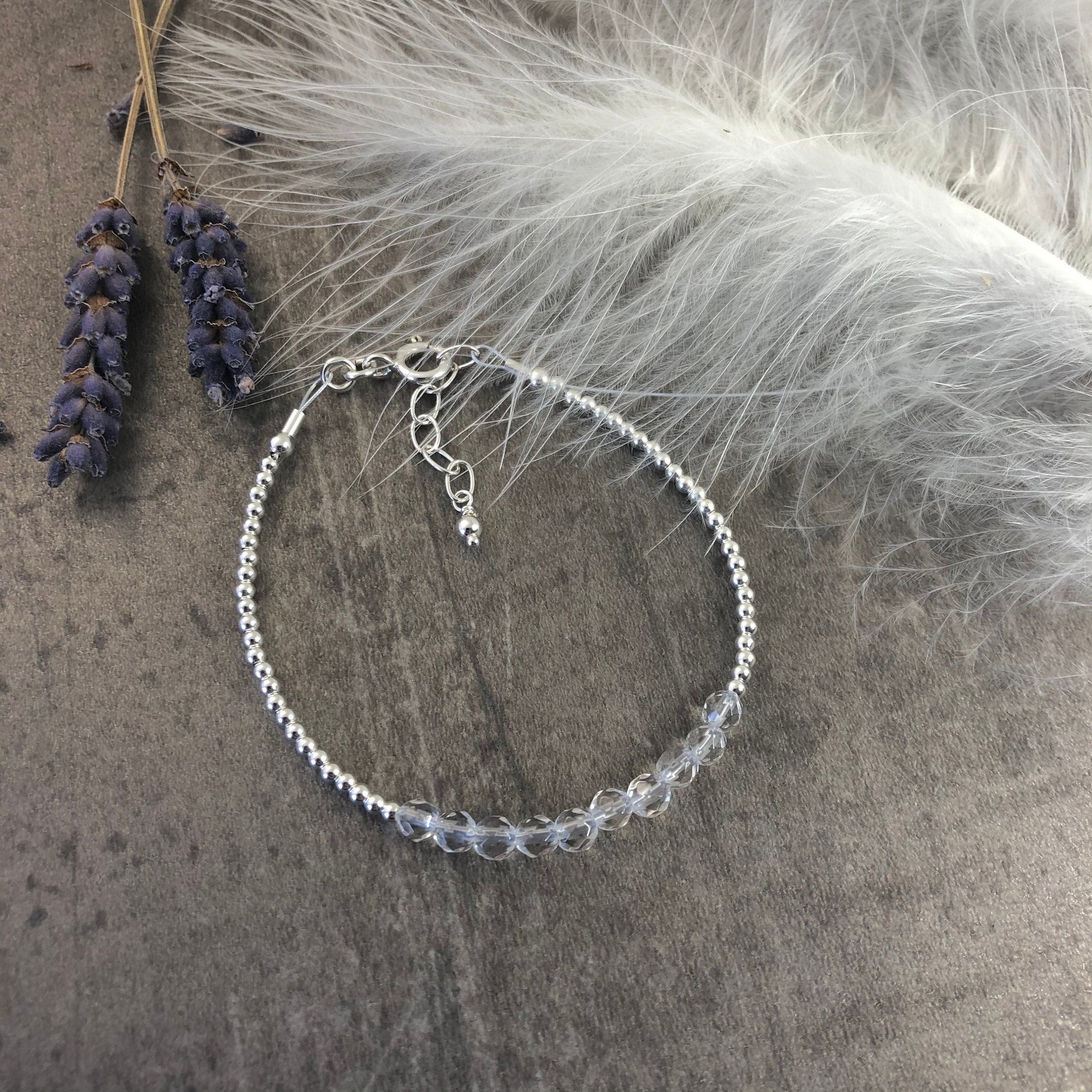 Dainty crystal quartz bracelet, April Birthstone bracelet