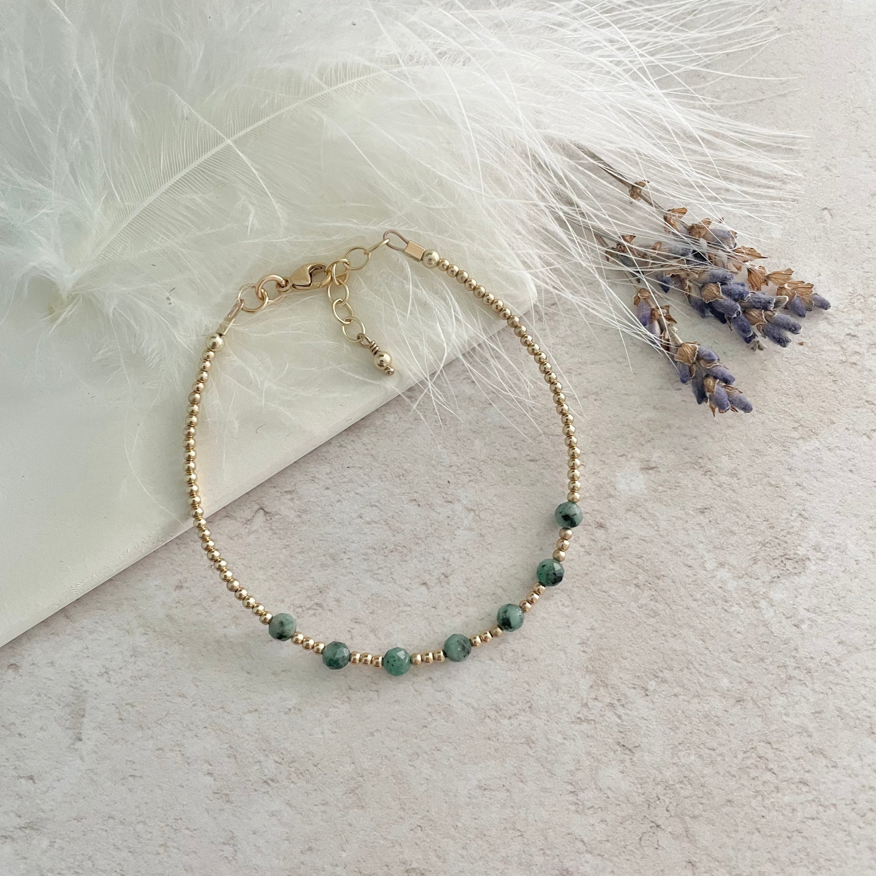 Gold Fill May Birthstone Dainty emerald bracelet, stacking bracelet ...