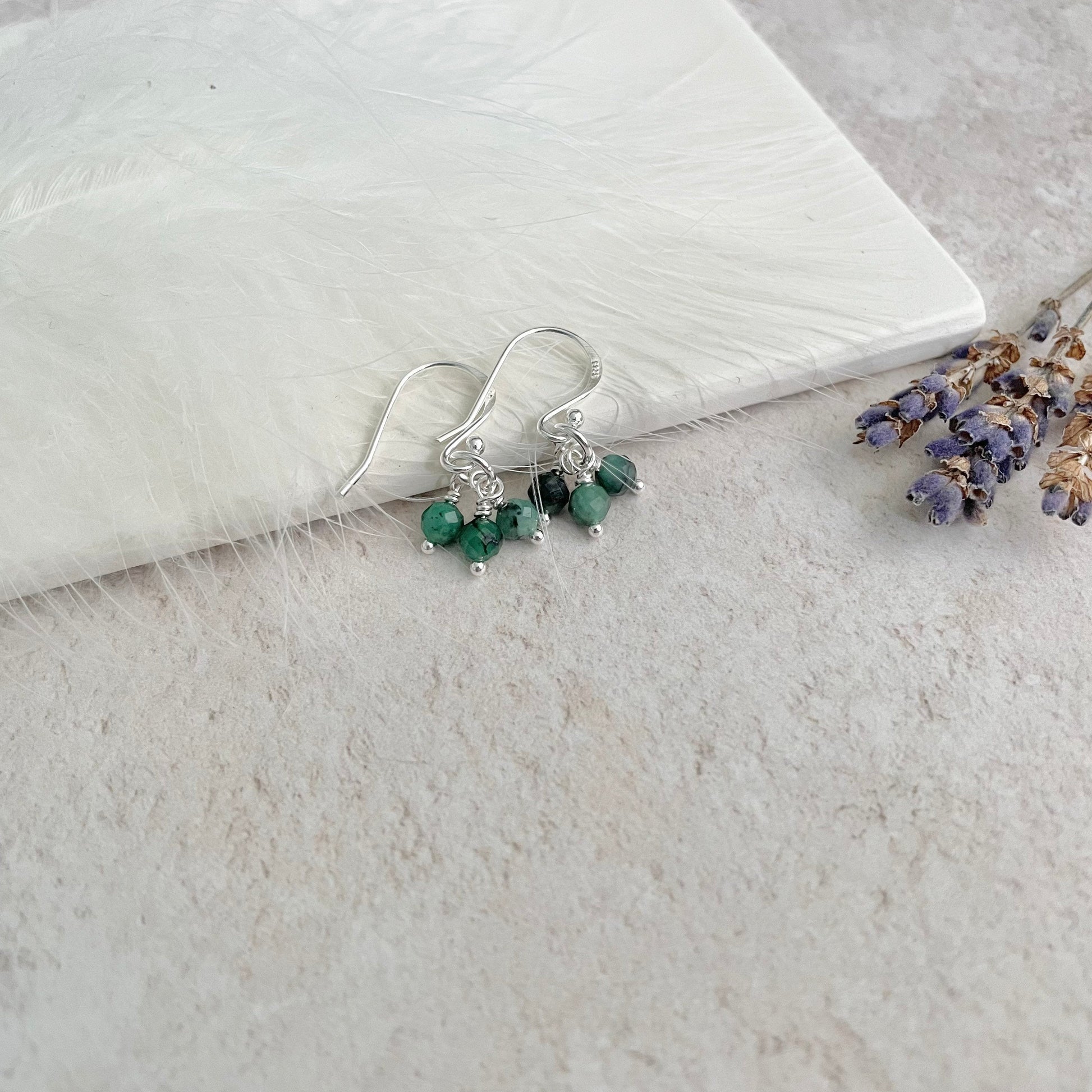 Emerald May Birthstone Sterling Silver Birthstone Earrings, Cluster Earrings