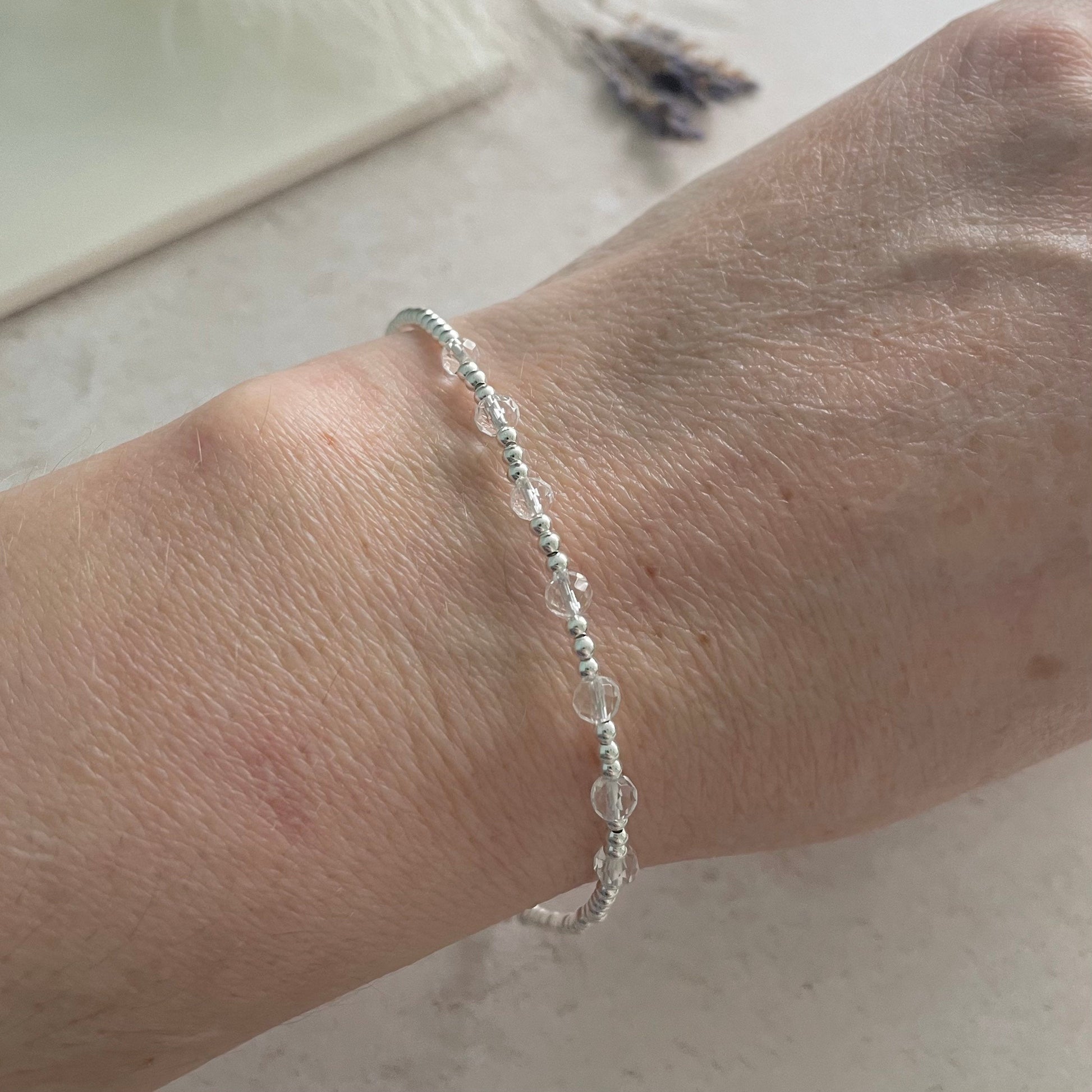 Dainty Rock Quartz Bracelet in Sterling Silver, April Birthstone nft