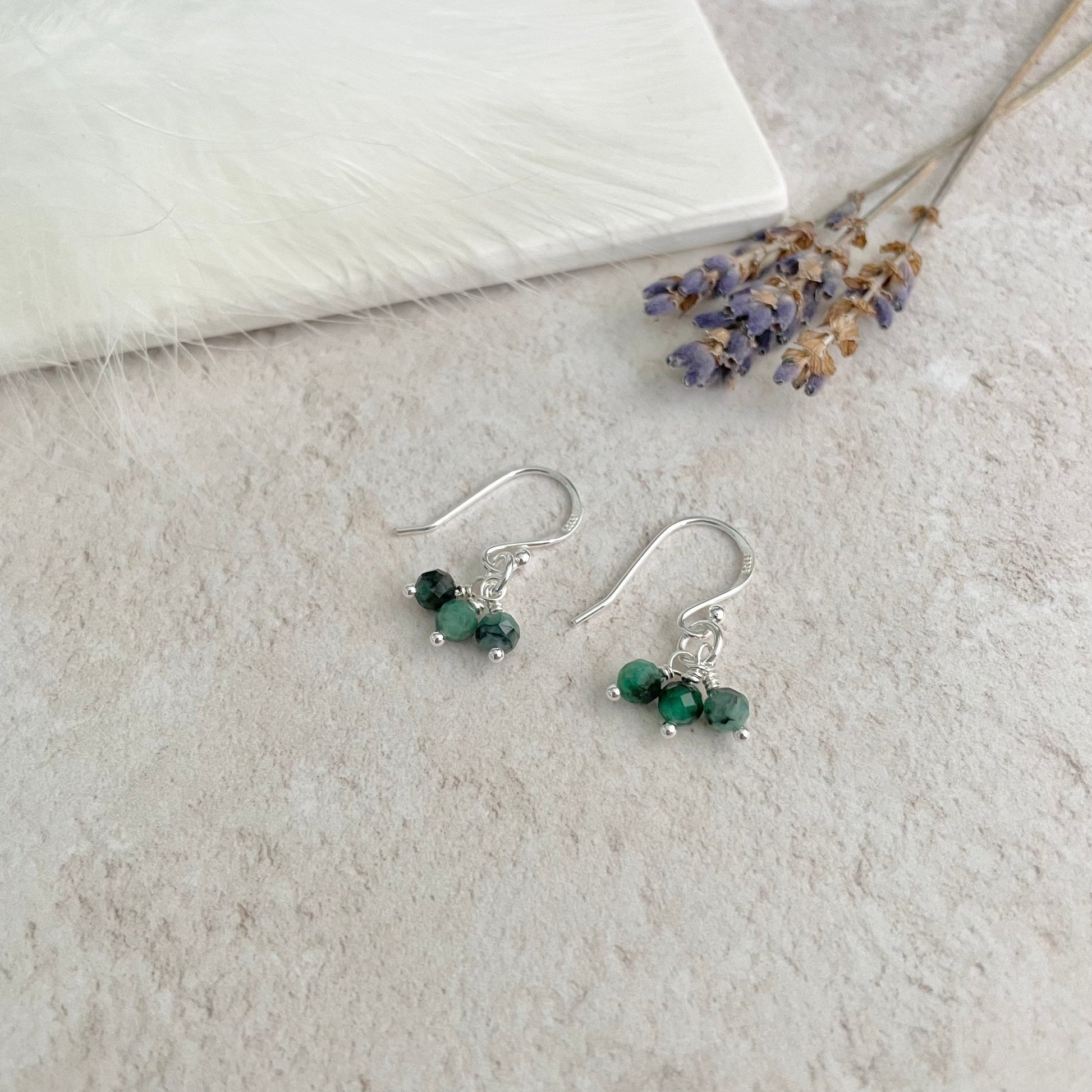 Emerald May Birthstone Sterling Silver Birthstone Earrings, Cluster Earrings