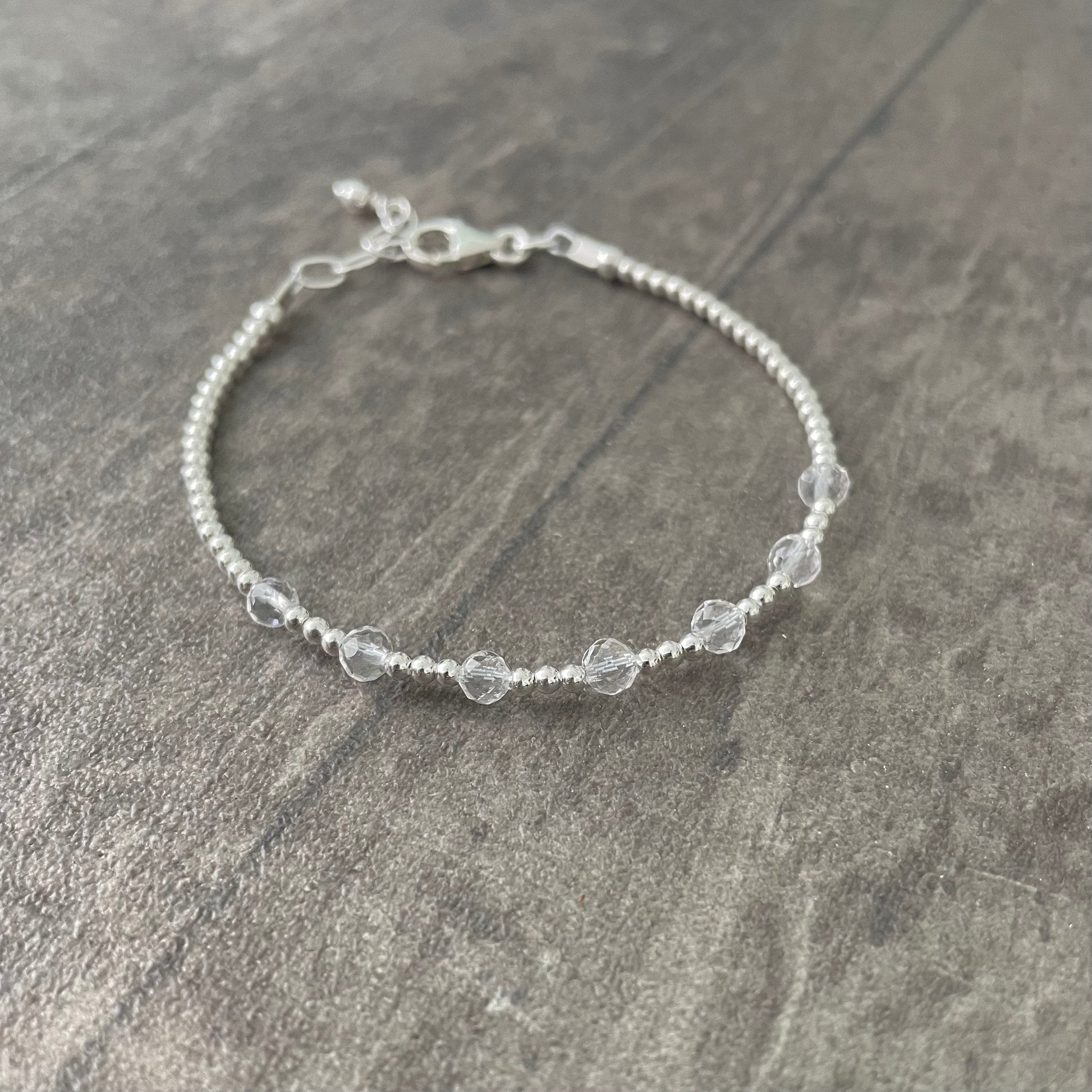 Dainty Rock Quartz Bracelet in Sterling Silver, April Birthstone nft