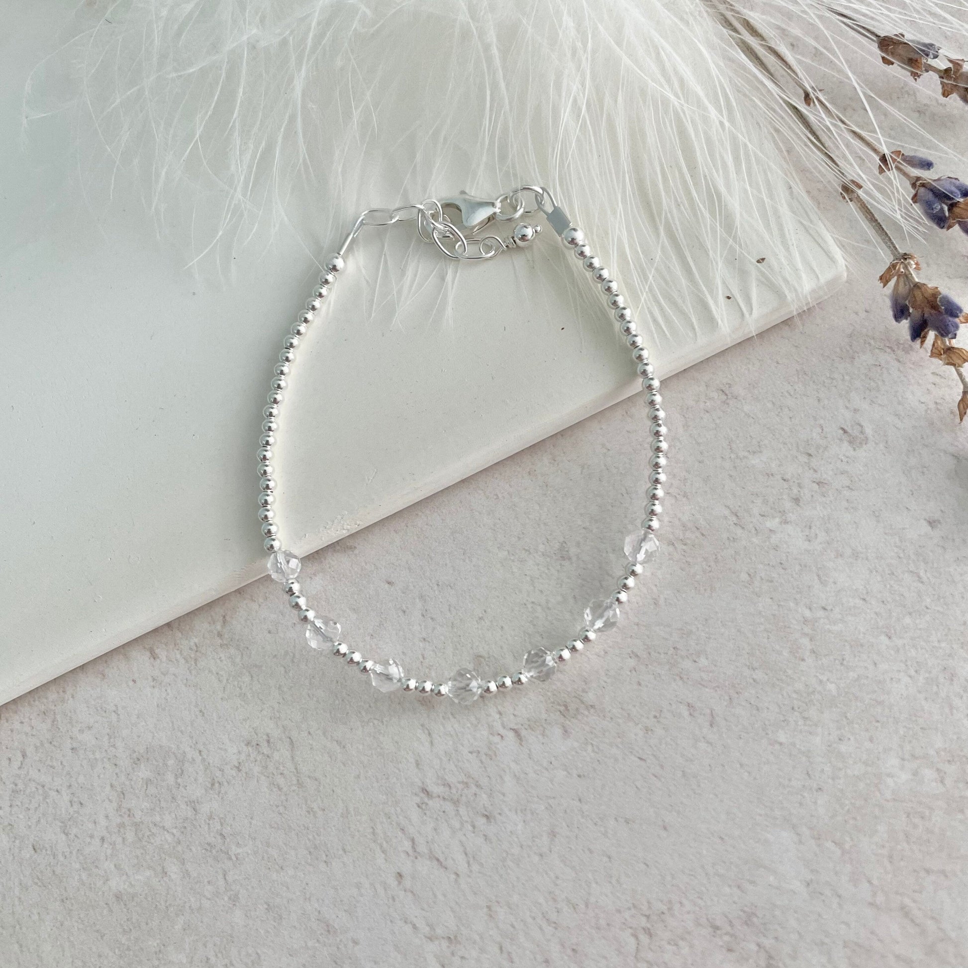 Dainty Rock Quartz Bracelet in Sterling Silver, April Birthstone nft