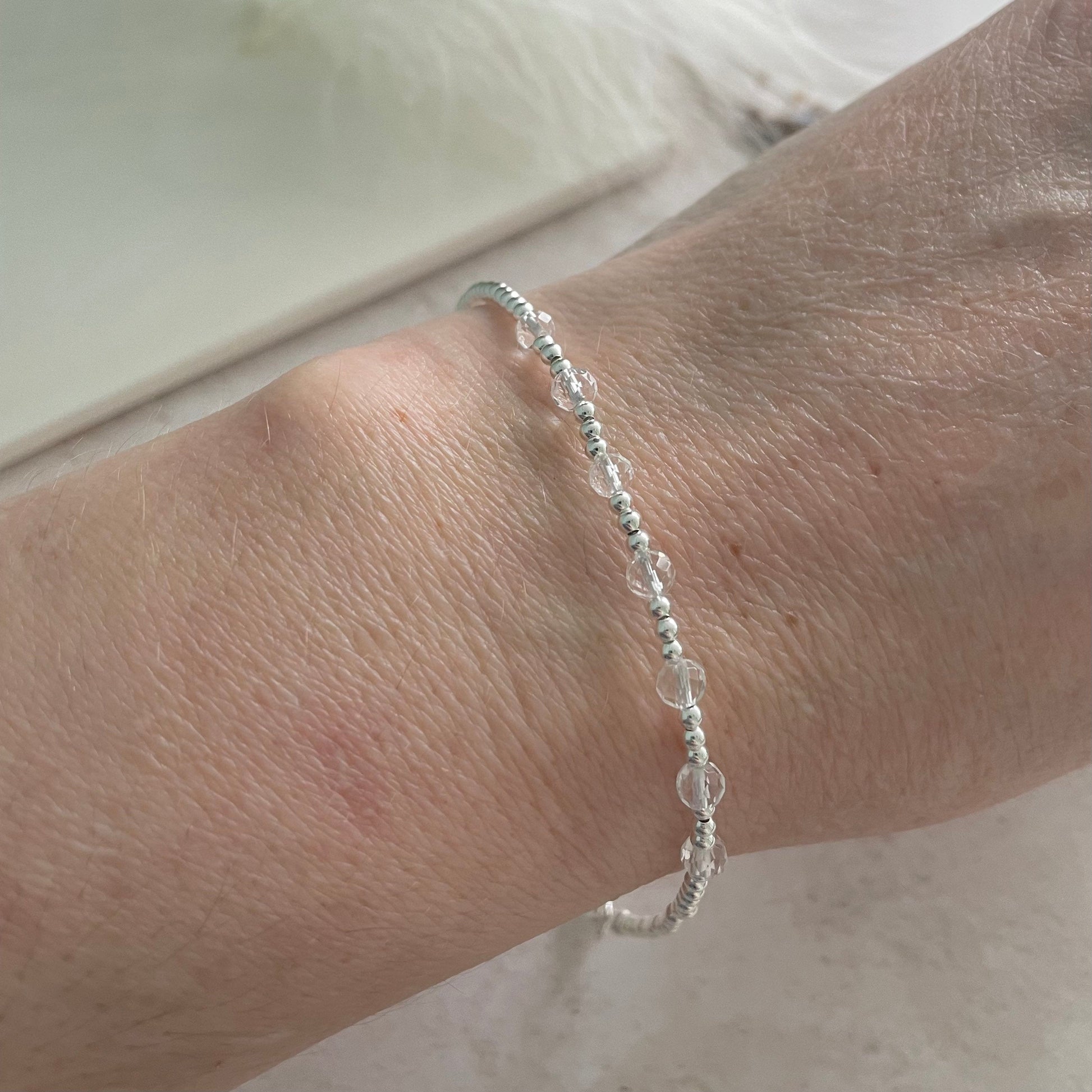 Dainty Rock Quartz Bracelet in Sterling Silver, April Birthstone nft