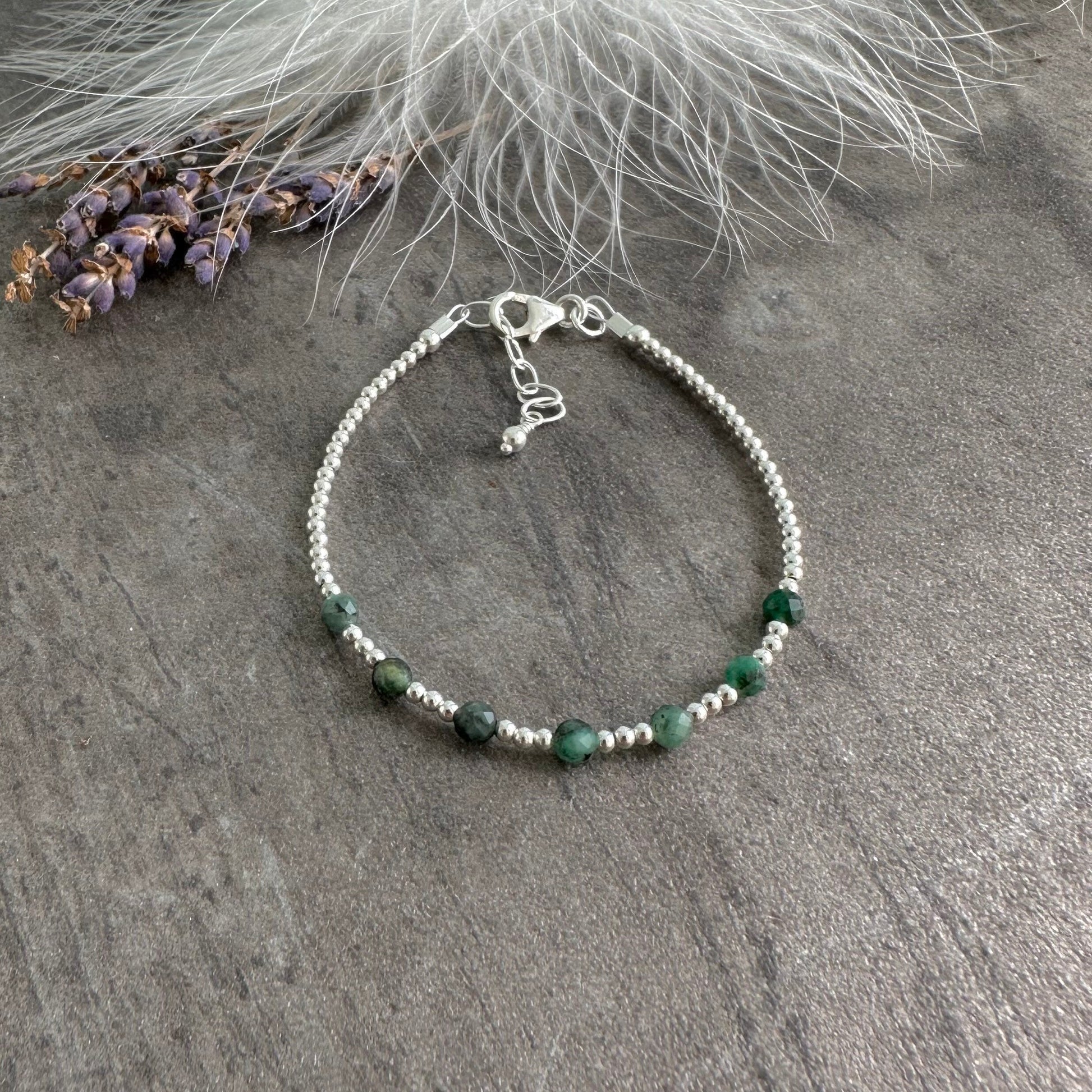 May Birthstone Sterling Silver Emerald Bracelet