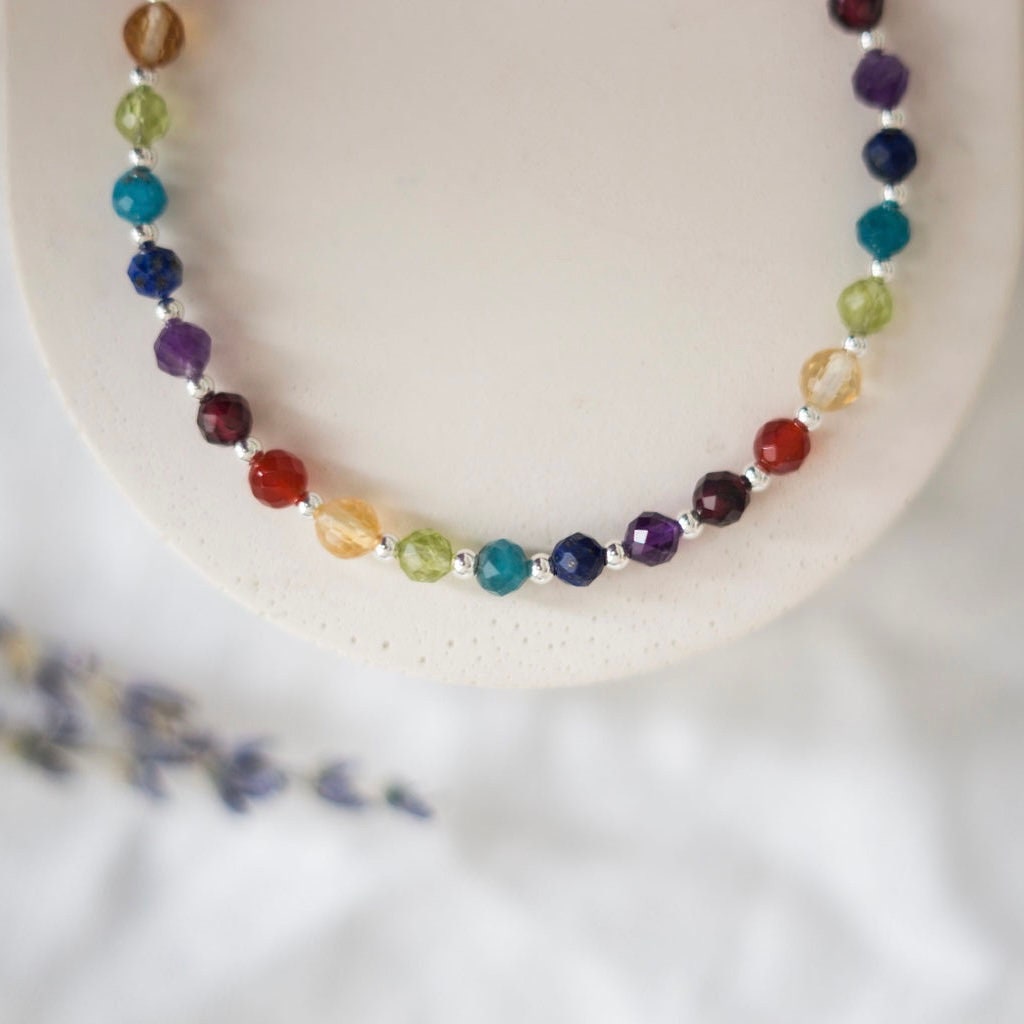 Dainty Rainbow Bracelet, gemstones with sterling silver nft