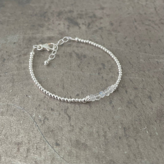 Rainbow Moonstone June Birthstone Bracelet for women in sterling silver