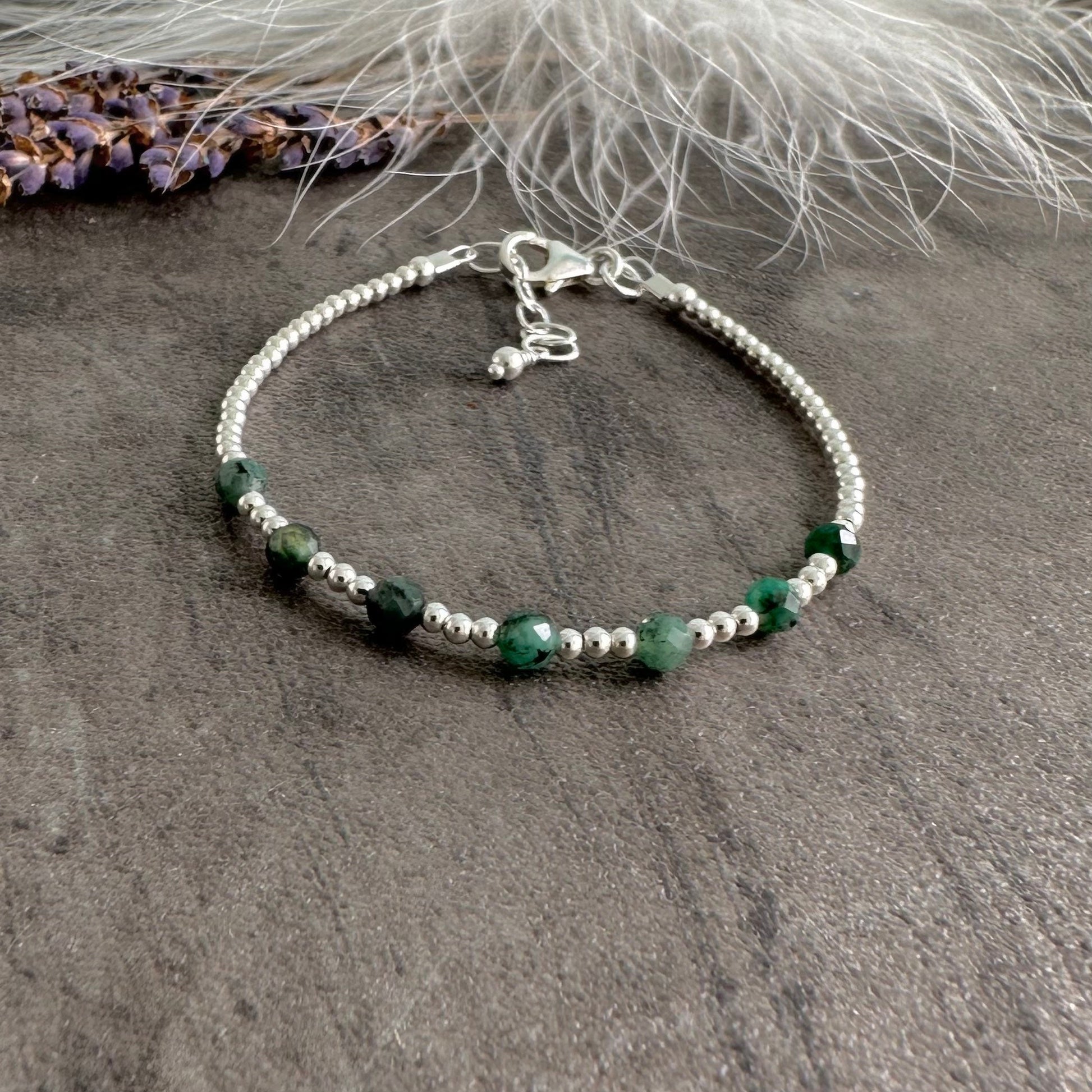 May Birthstone Sterling Silver Emerald Bracelet