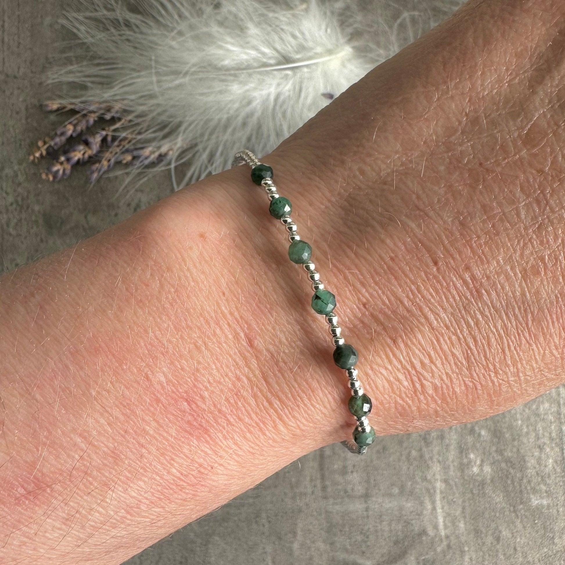 May Birthstone Sterling Silver Emerald Bracelet