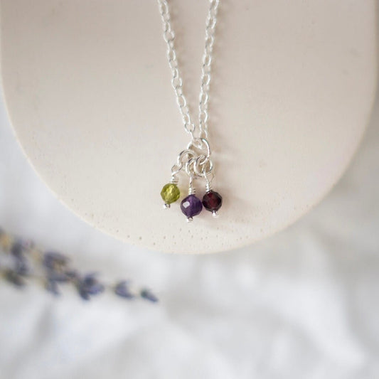 Very Dainty Family Birthstone Charm Necklace, Family Jewellery for Mum in Sterling Silver