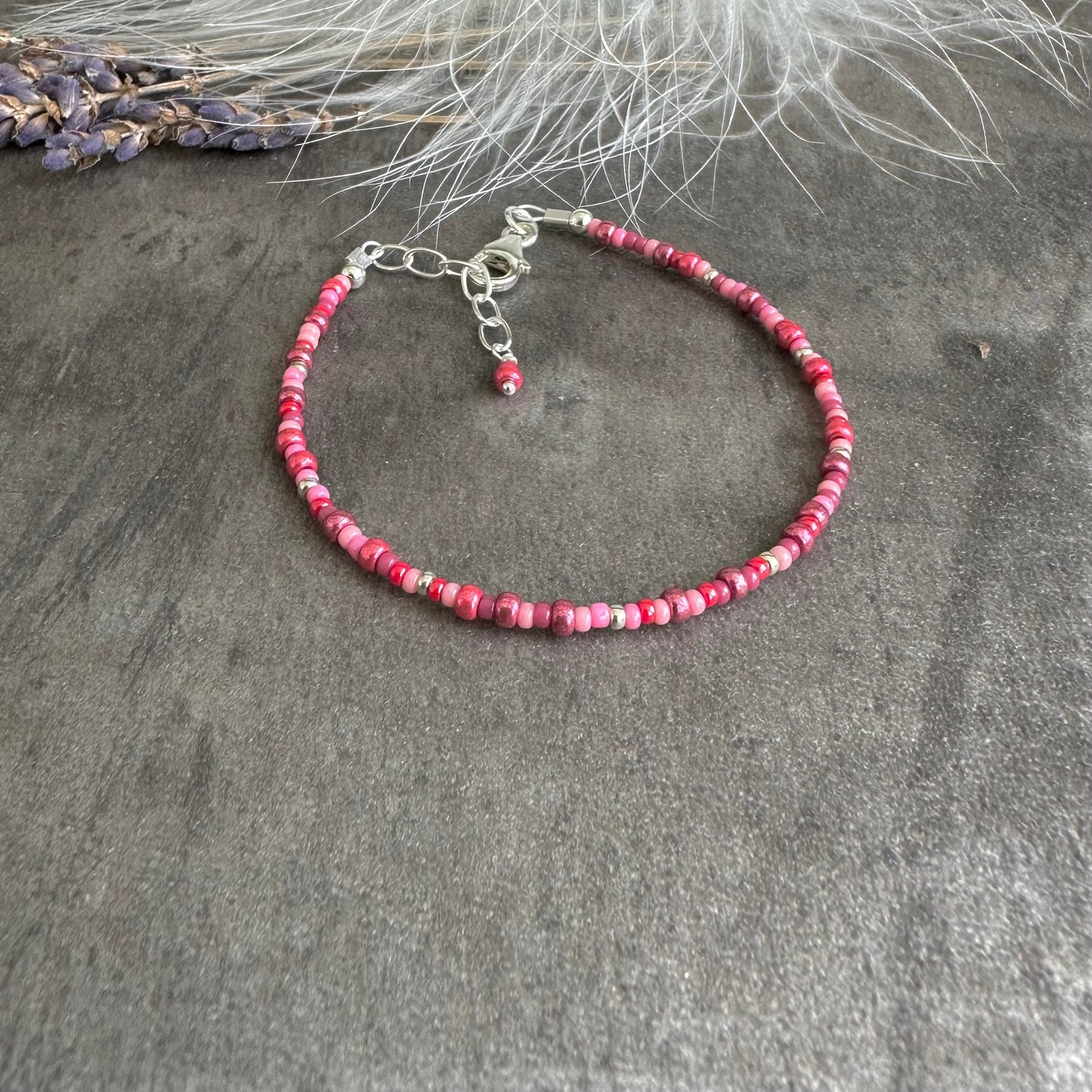 Thin Pink Bracelet with seed beads Shades of Pink