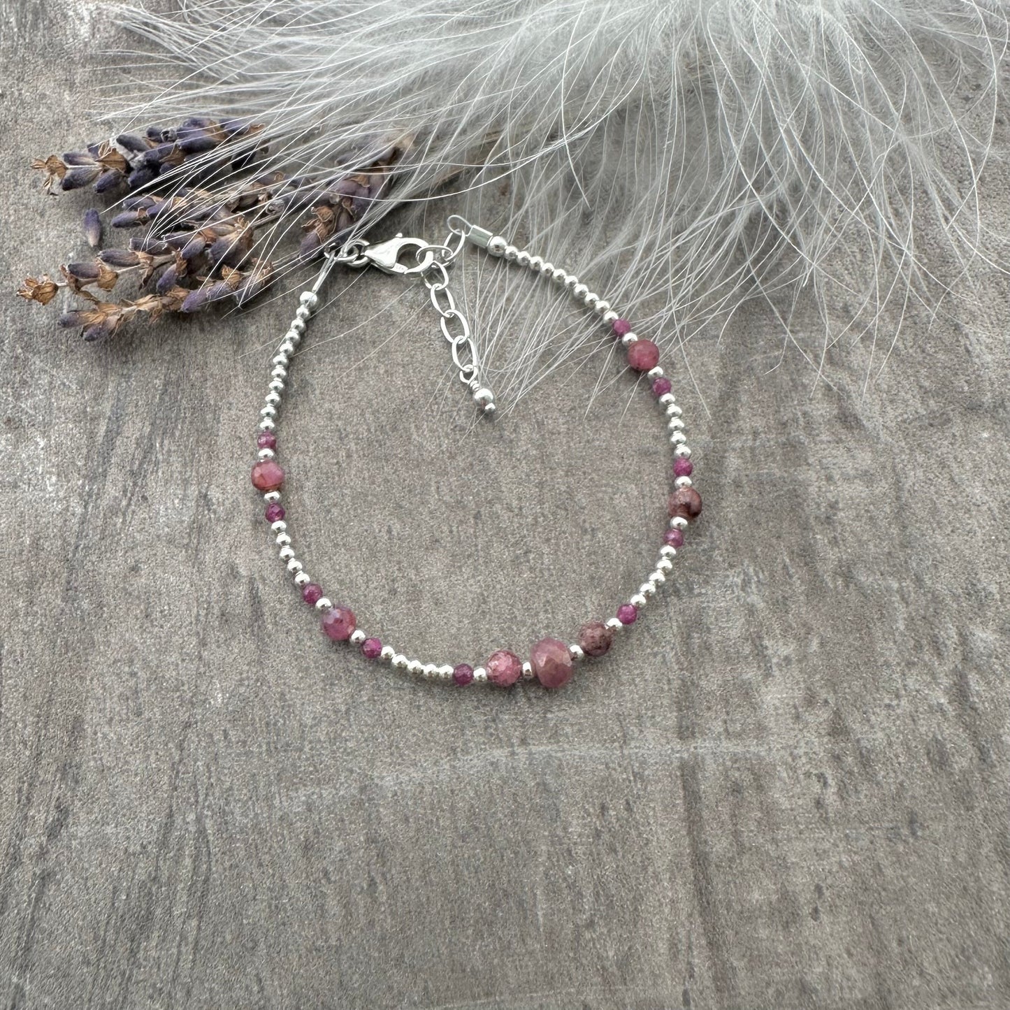 Ruby July Birthstone and Sterling Silver Bracelet