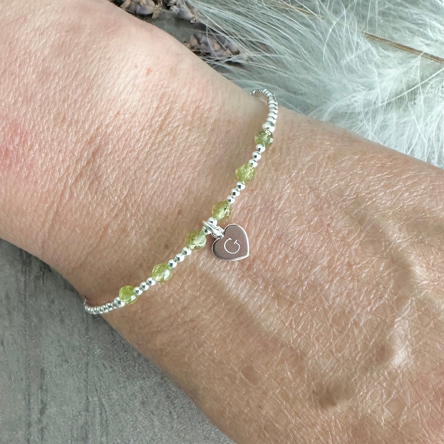 Personalised Peridot Bracelet, Dainty August Birthstone Jewellery in Sterling Silver